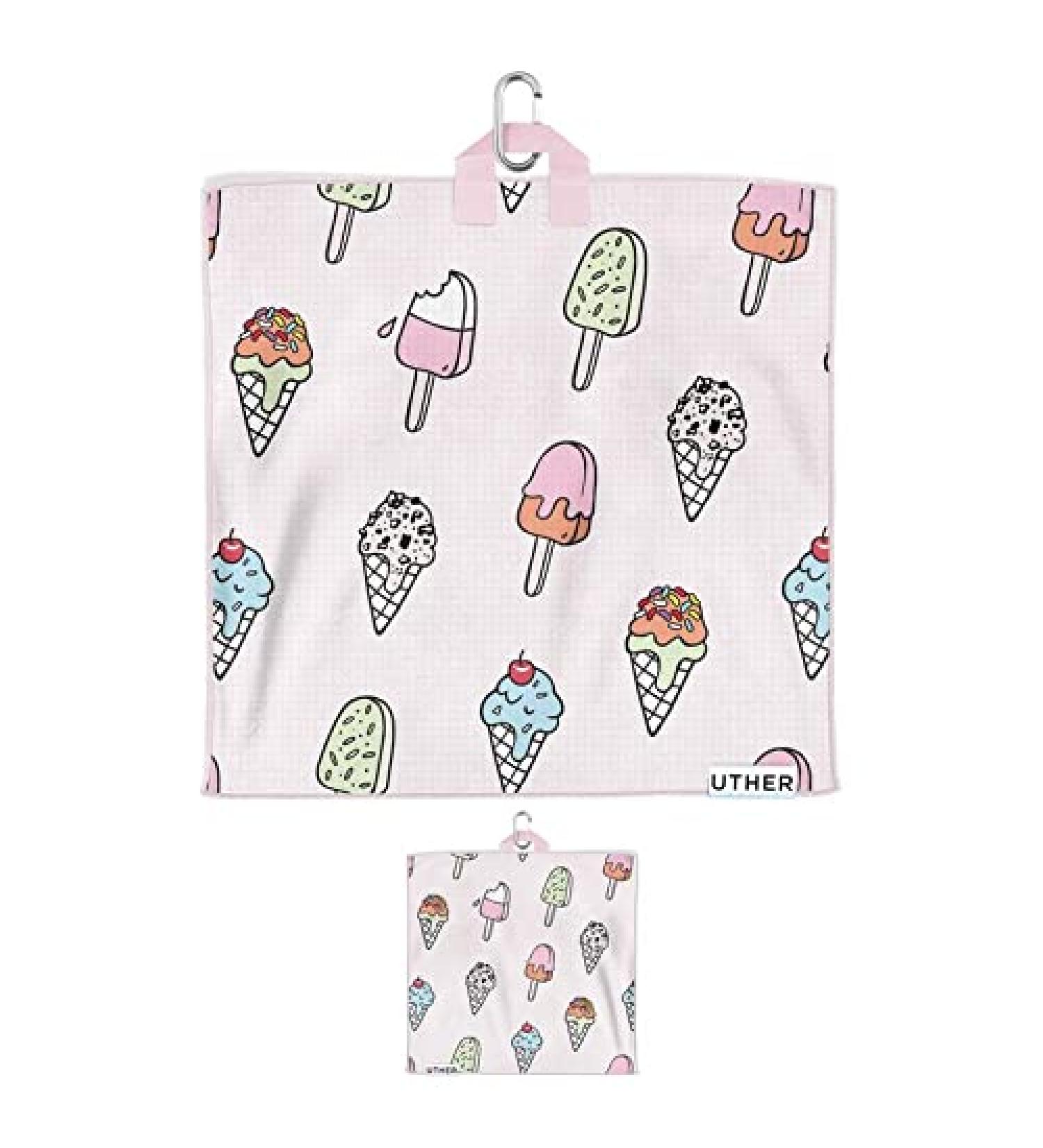 Uther Pocket Golf Towel - Premium Microfiber with Carabiner Clip | Golf Accessories | 11x11 | Ice Cream Drip Print - Buy Online on GoSupps.com