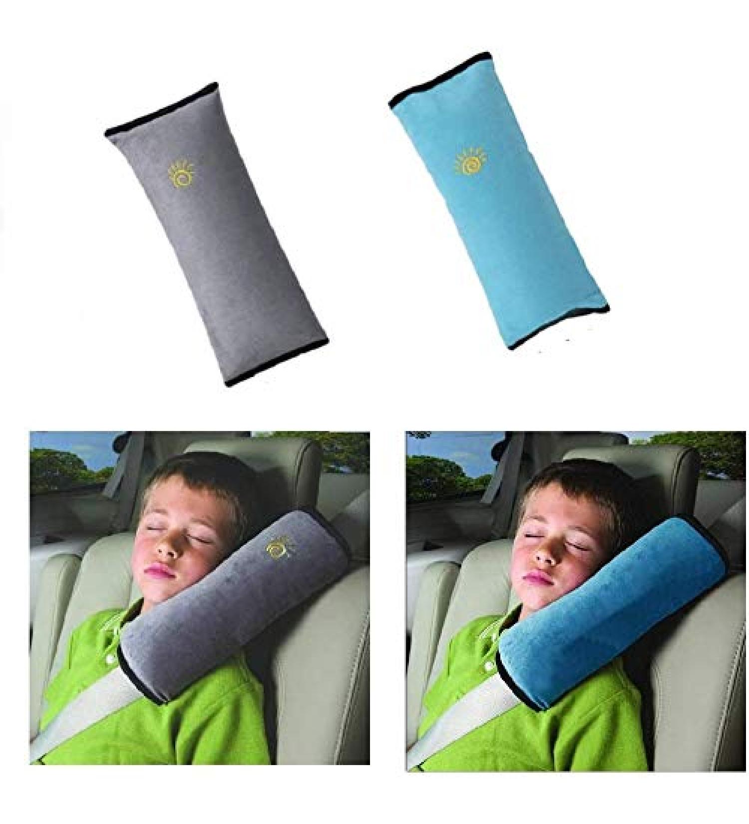 2-Pack Belt Pads & Sleeping Pillows for Kids - Neck Support Car Seat Belt Pillow (Gray & Blue) - Buy Online on GoSupps.com