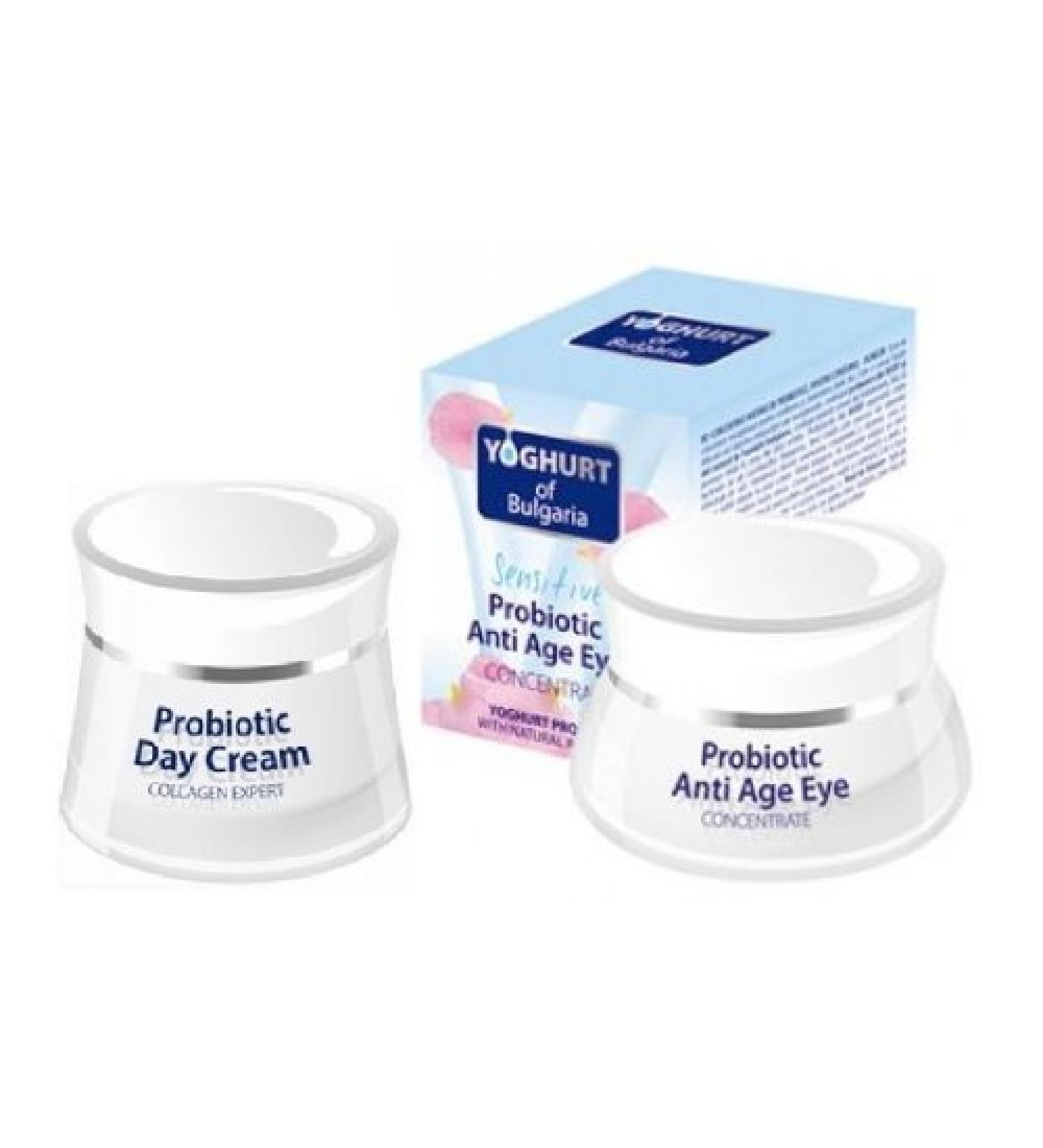 Probiotic Set - Collagen Expert Day Cream 50ml & Anti Age Eye Concentrate 40ml with Probiotic of Yogurt and Natural Bulgarian Rose Oil by Bio-Fresh