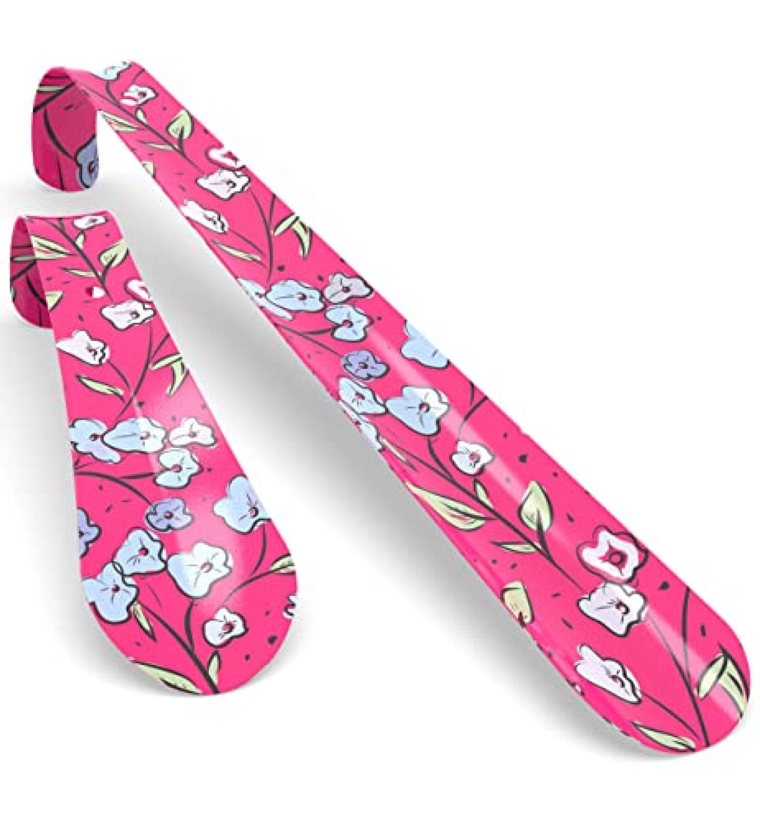 Premium Metal Shoe Horn Set for Women & Seniors | Short & Long Handled 6 & 11 Inch Shoehorns | Pink Floral Abstract Design | Ideal for Ladies, Girls, Kids & Men - Buy Online on GoSupps.com