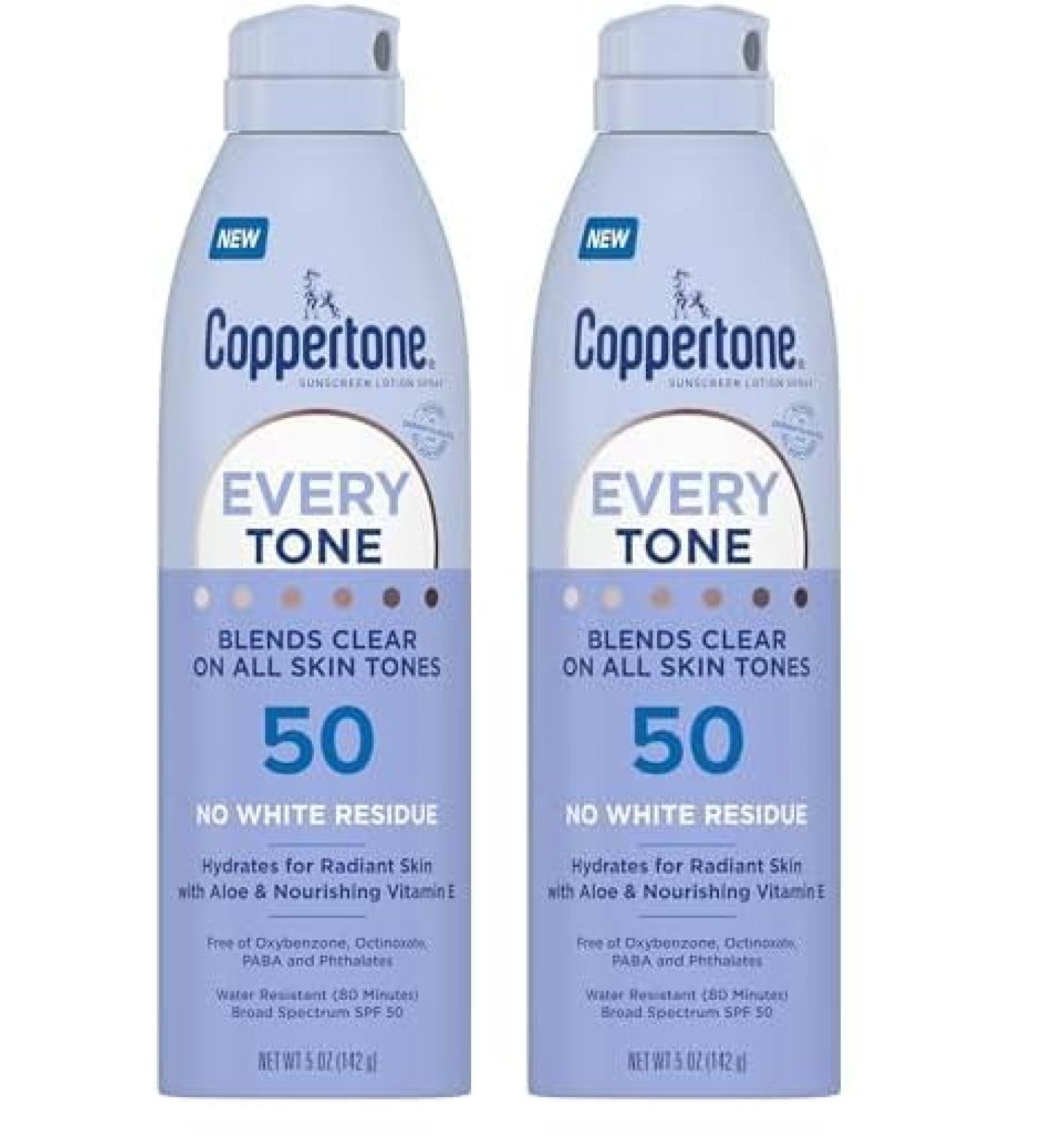 Buy Coppertone Every Tone Sunscreen Spray SPF 50 - Lightweight Clear Formula for All Skin Tones - Nourishing Vitamin E 5 Oz (Pack of 2) - International Shipping Available - Buy Online on GoSupps.com