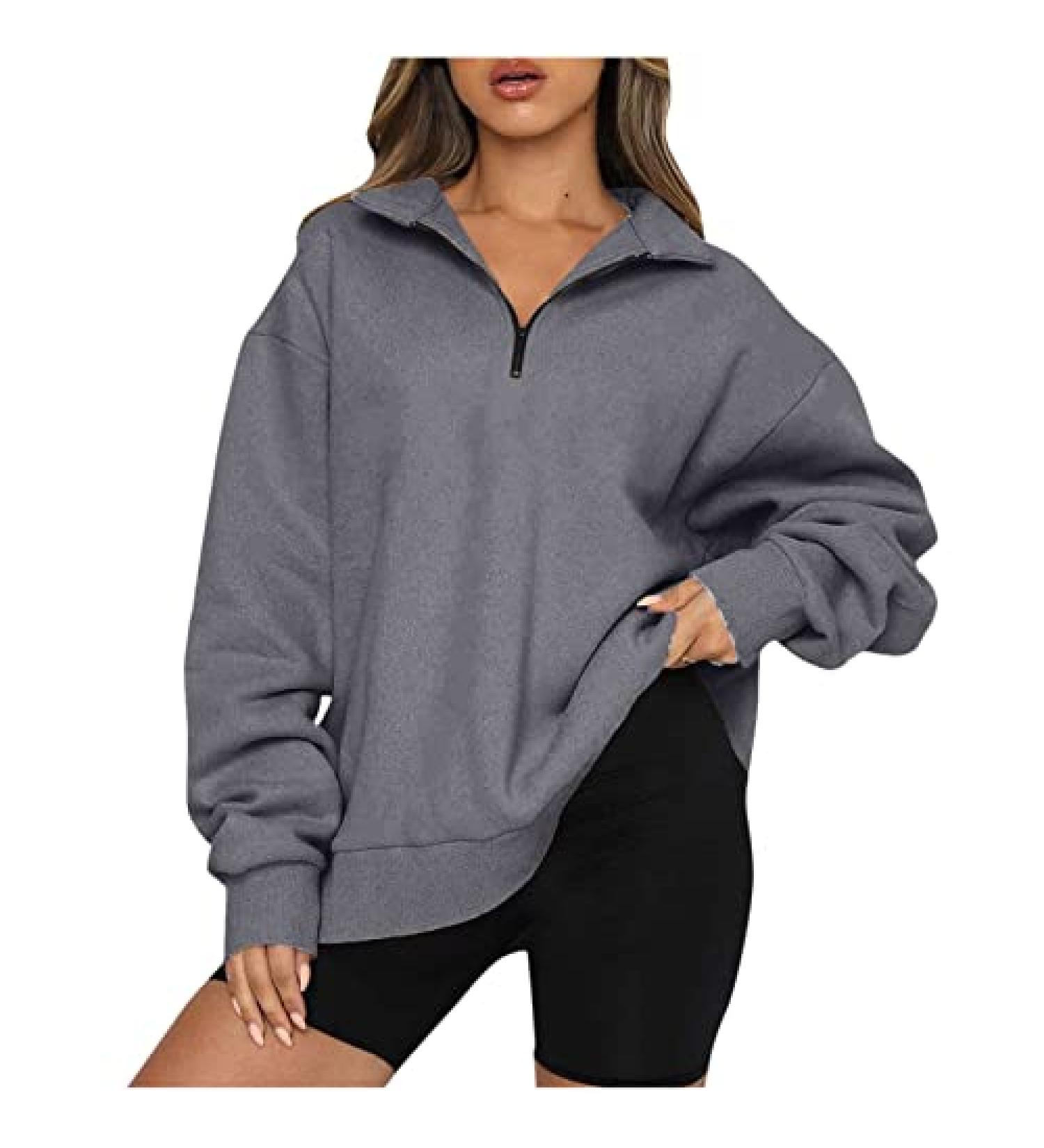 BFAFEN Oversized Sweatshirt - Dark Gray X-Large | Quarter Zip Pullover for Women and Teen Girls | Y2K Casual Fashion - Buy Online on GoSupps.com