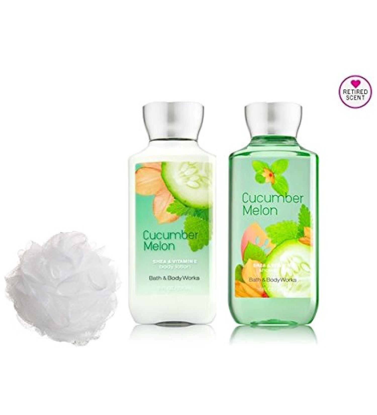 Bath & Body Works Cucumber Melon Gift Set - Body Lotion, Shower Gel & Sponge - 8 fl oz & 10 fl oz - Men or Women - Buy Online on GoSupps.com