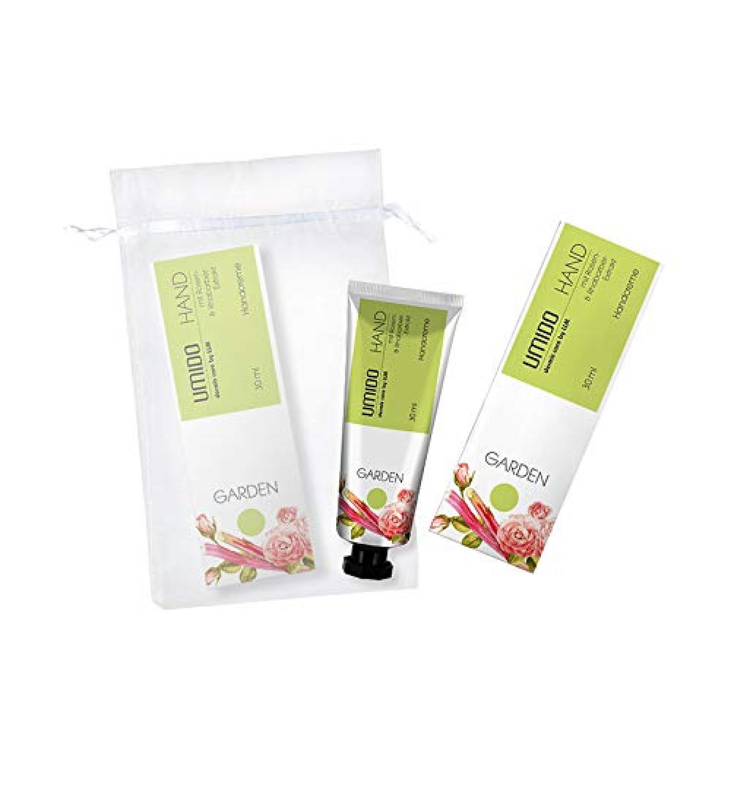 Umido Beautyet |1x hand cream 30 ml rose & rhubarb extract | without silicones parabens paraffins mineral oils |1x organza bags |Hand lotion |Care cream |Lotion |Skin care (6-cyns)