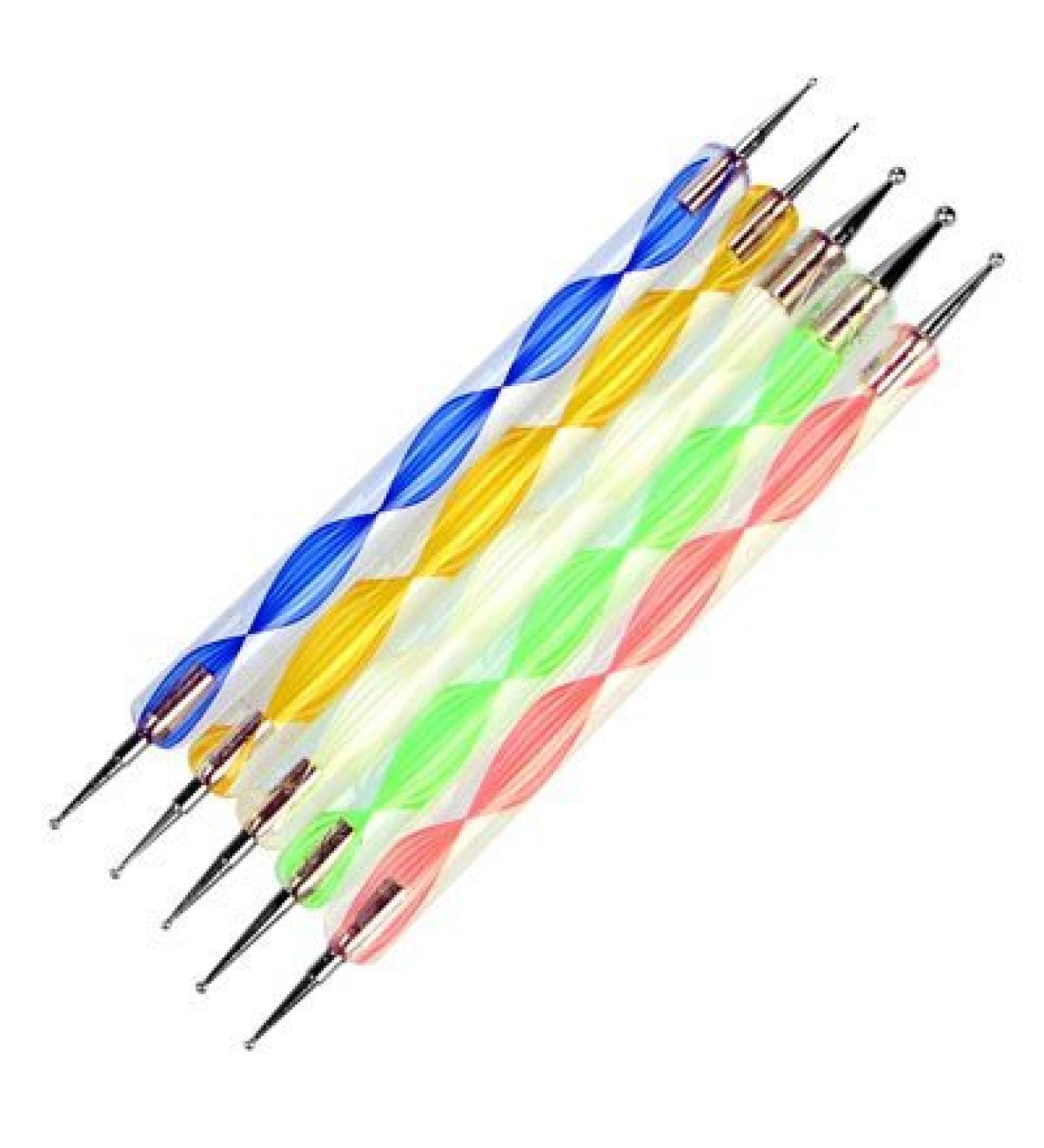 Restly(TM) 5 Nail Art Dotting Tools - Double Asymmetrical Multi-Coloured Marbling Tools for Perfect Nail Designs | International Shipping Available - Buy Online on GoSupps.com