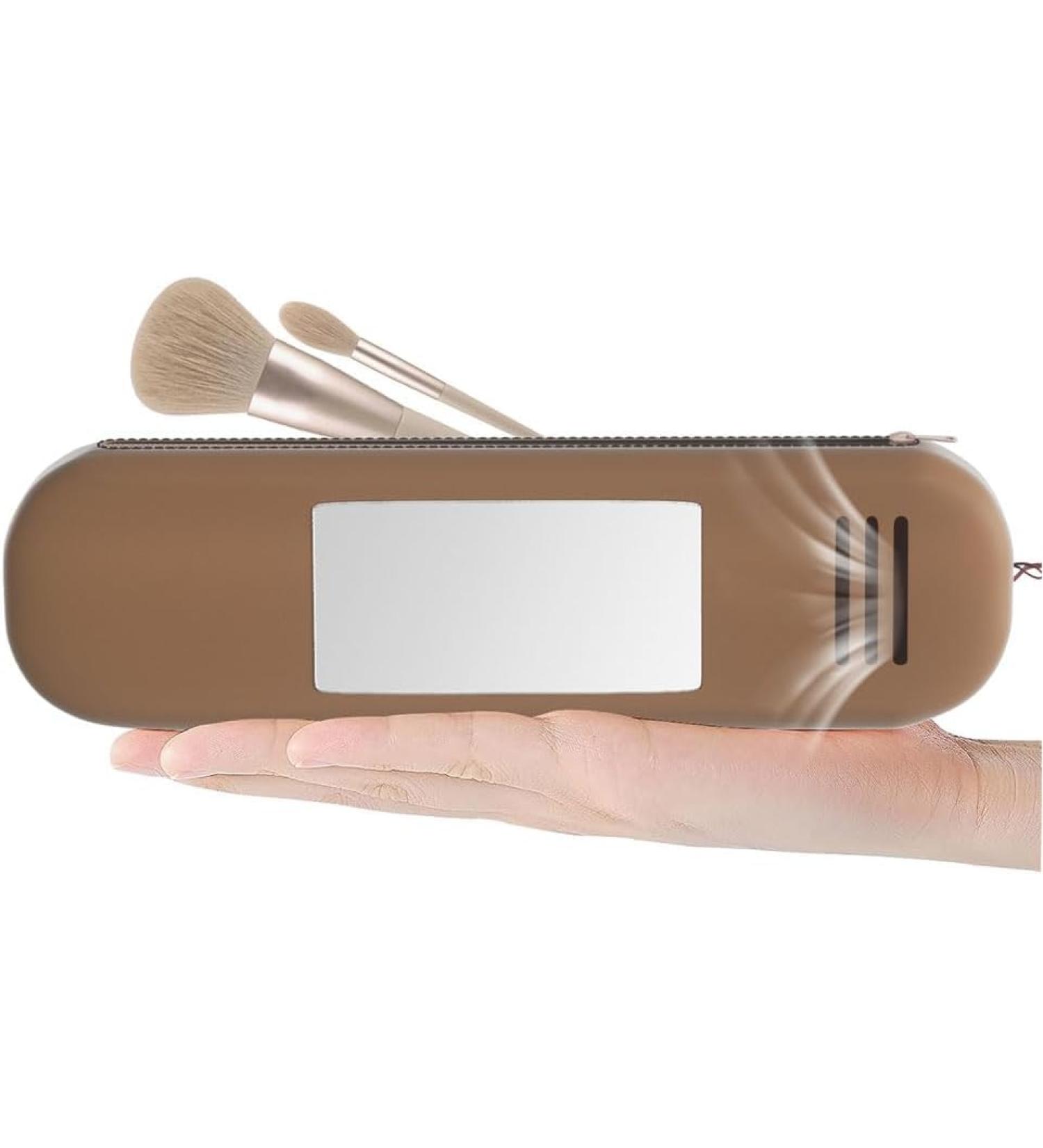 Travel Makeup Brush Holder with Mirror | Silicone Cosmetic Organizer with Zipper | Large Makeup Travel Essentials for Women - Buy Online on GoSupps.com