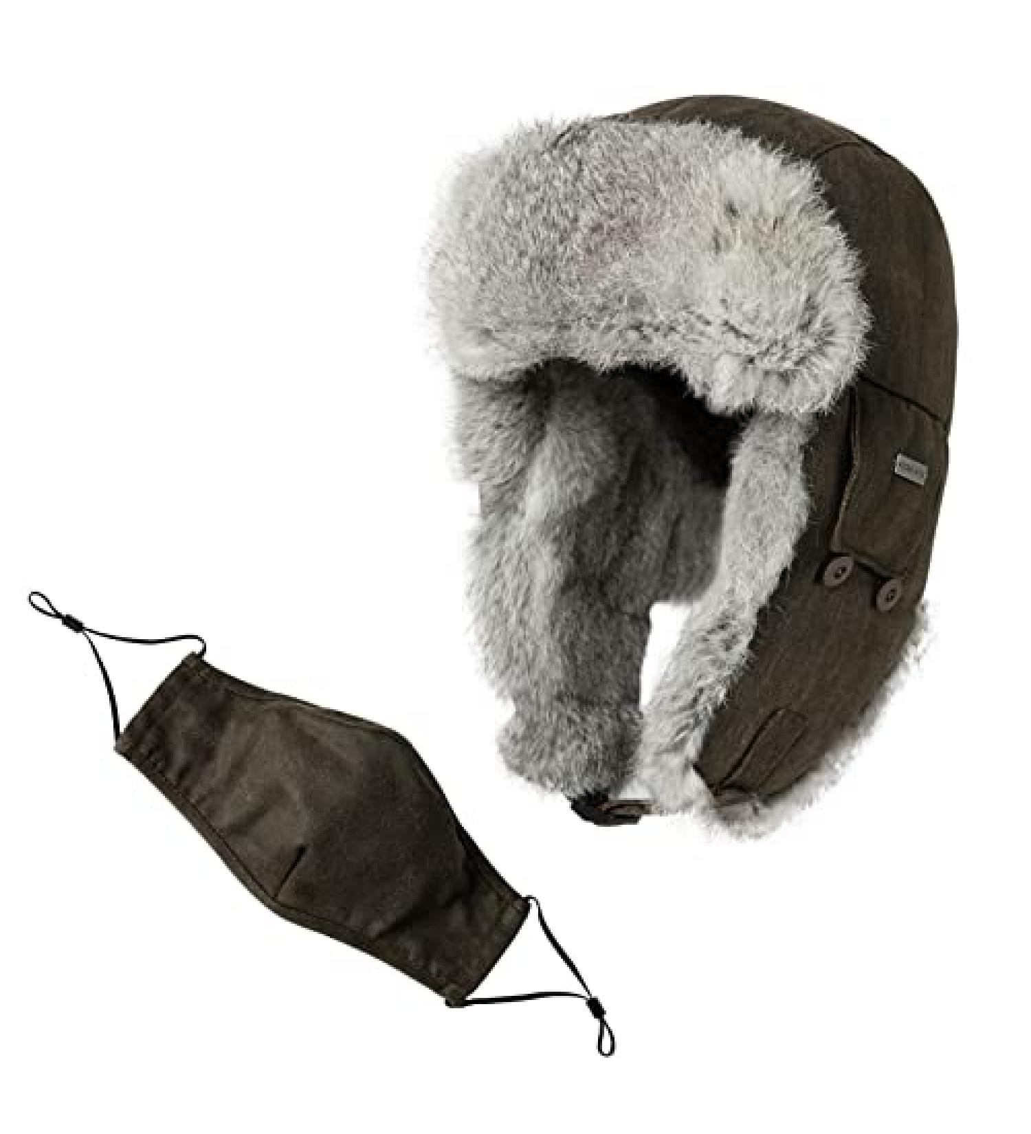 Unisex 100% Rabbit Fur Trapper Ushanka Russian Hat - Windproof Nylon Shell | Army Green - One Size - Buy Online on GoSupps.com