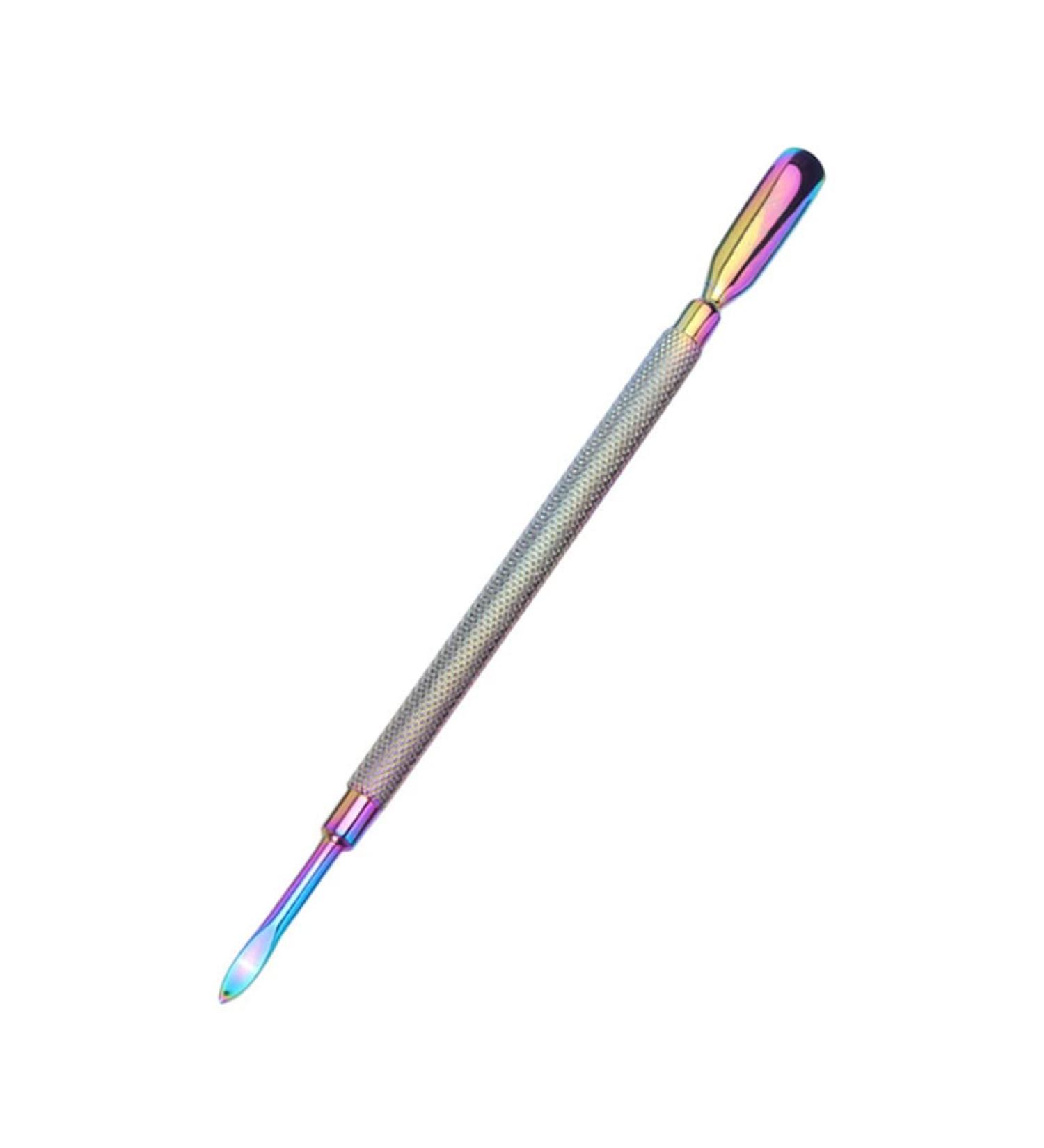 Rainbow Stainless Steel Nail Cuticle Pusher Tweezer Nail Art Files Gel Polish Manicure Care Groove Tool 06