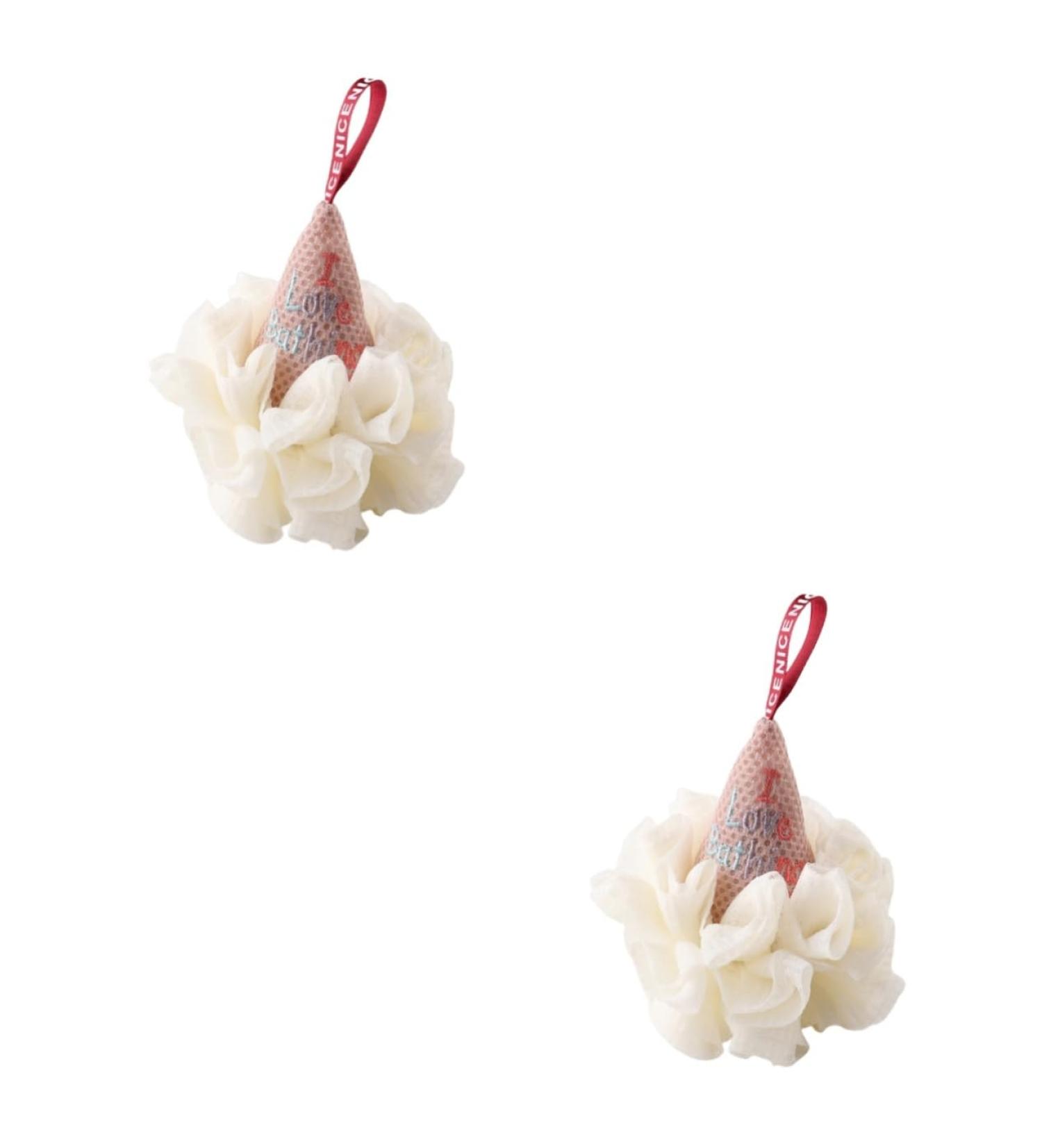 Housoutil 2 Pcs Ice Cream Bath Sponge | Adorable Loofah for Face Cleansing & Shower | Soft White Polyester Cleaning Scrubber - Buy Online on GoSupps.com