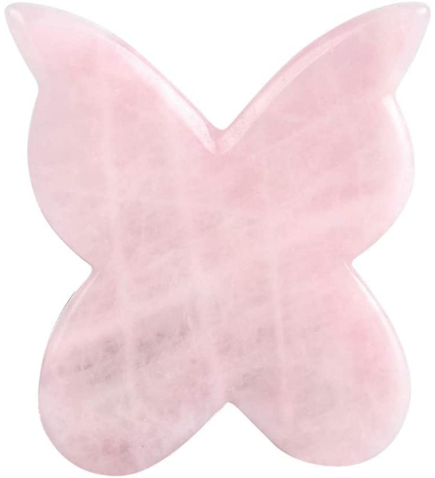 Butterfly Shape Pink Massage Tools - Rose Quartz Jade Roller & Gua Sha Board for Facial Lifting and Relaxation - Buy Online on GoSupps.com