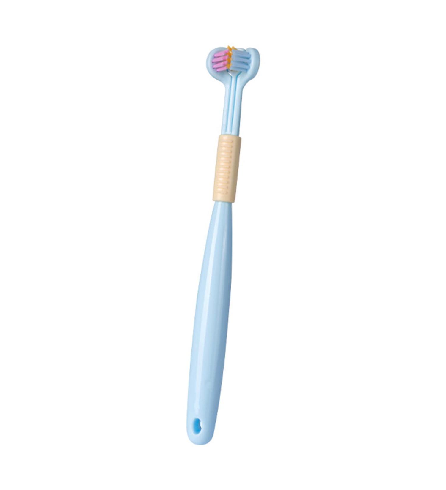 Eco-Friendly Three-Sided Children's Toothbrush - Soft Blue for Sustainable Oral Care - Buy Online on GoSupps.com