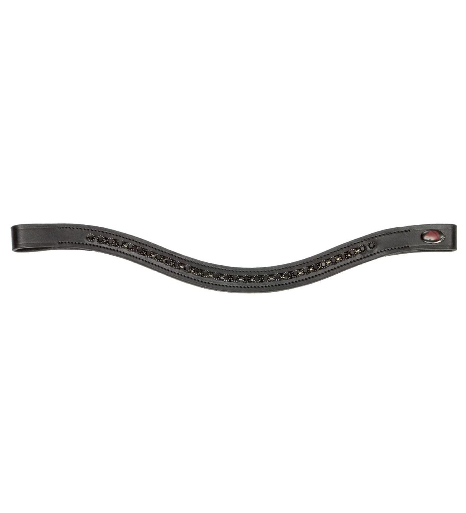 Headband for horse warmblood thoroughbred cold blood Start Cadmus paint leather glittering hinge with rhinestone strass in blue and black curved for brown brown and black leather (cob black/silver) full black/black