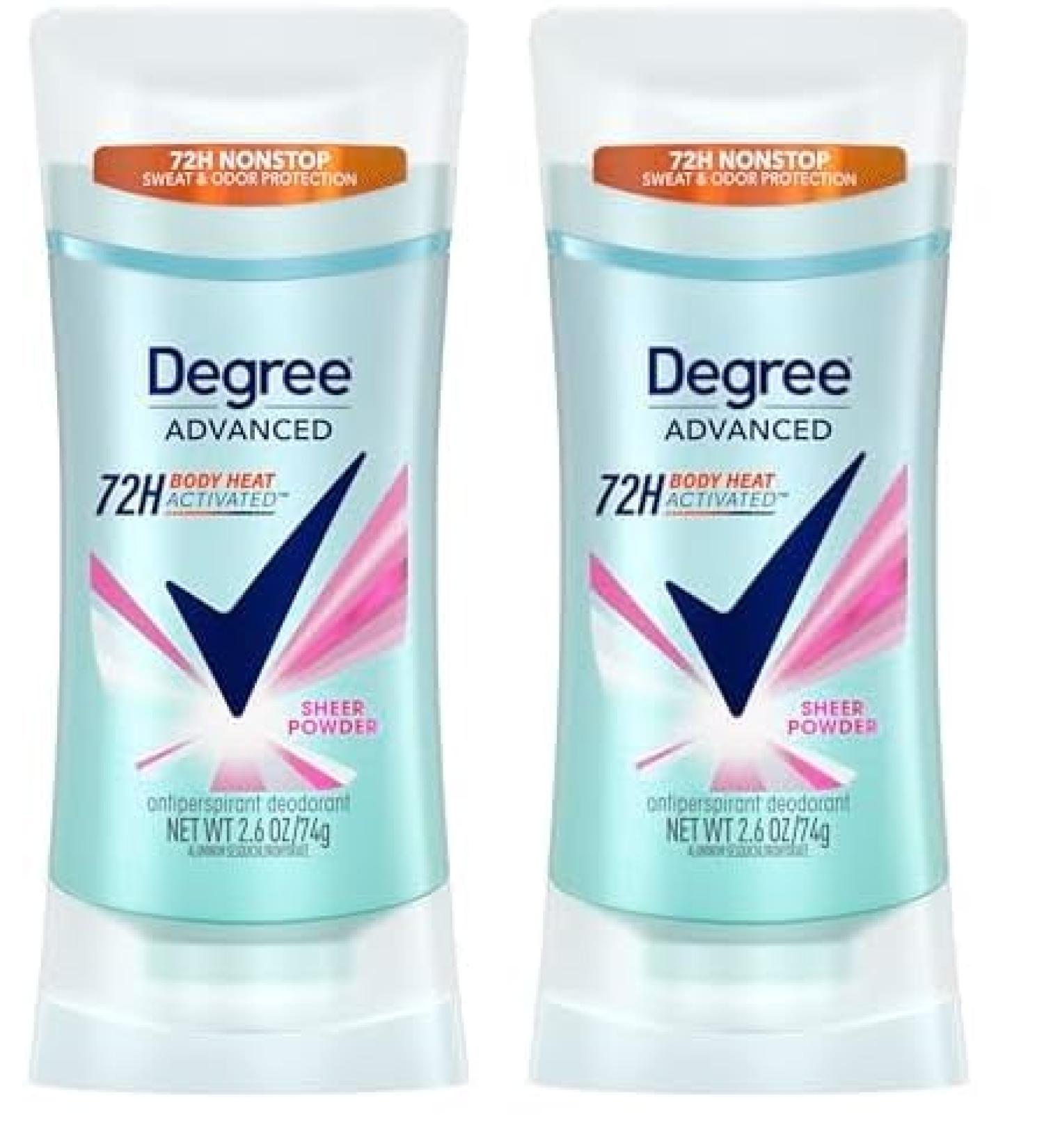Degree Advanced Protection Antiperspirant Deodorant Sheer Powder for 72-Hour Sweat & Odor Control for Women with Body Heat Activated Technology 2.6 oz (Pack of 2) Sheer Powder 2.6 Ounce (Pack of 2) - Buy Online on GoSupps.com