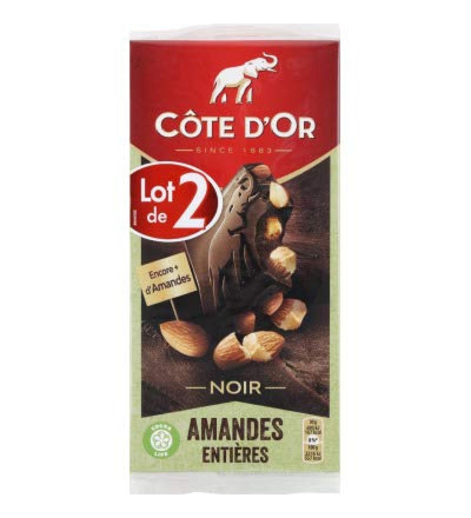Côte d'Or Dark chocolate, whole almonds - Pack of 2 180g bars