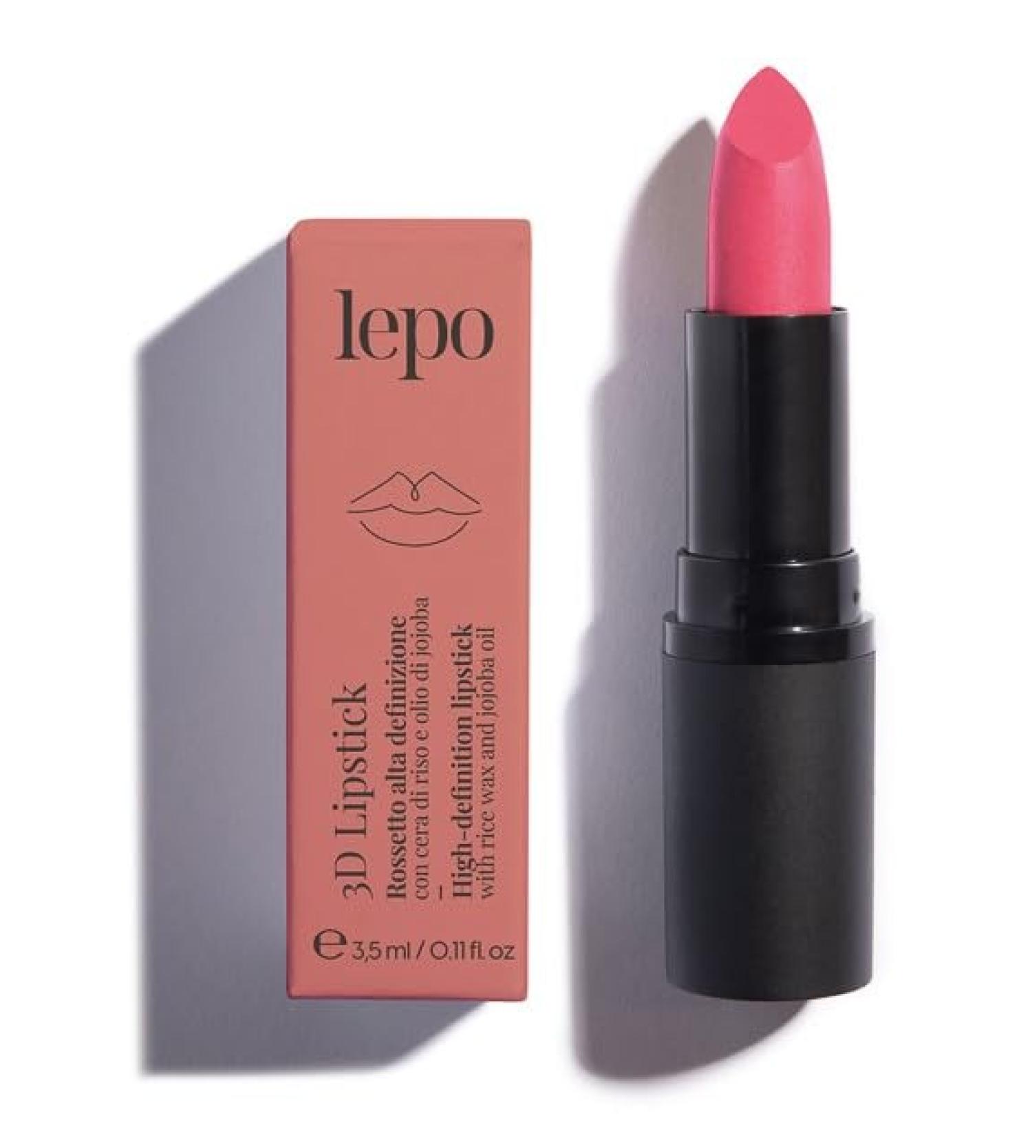 LEPO LEPO | 3D Lipstick high-definition lipstick no. 107 geranium with rice wax and jojoba oil intense color and perfect hydration for lips with a three-dimensional appearance