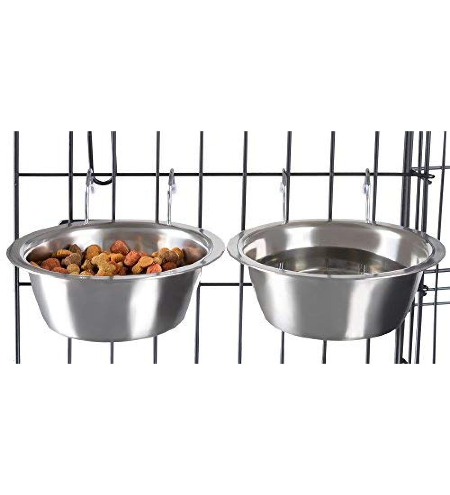 Stainless Steel Hanging Pet Bowls for Dogs and Cats Collection- Cage, Kennel, and Crate Feeder Dish for Food and Water- Set of 2, By PETMAKER 20 oz