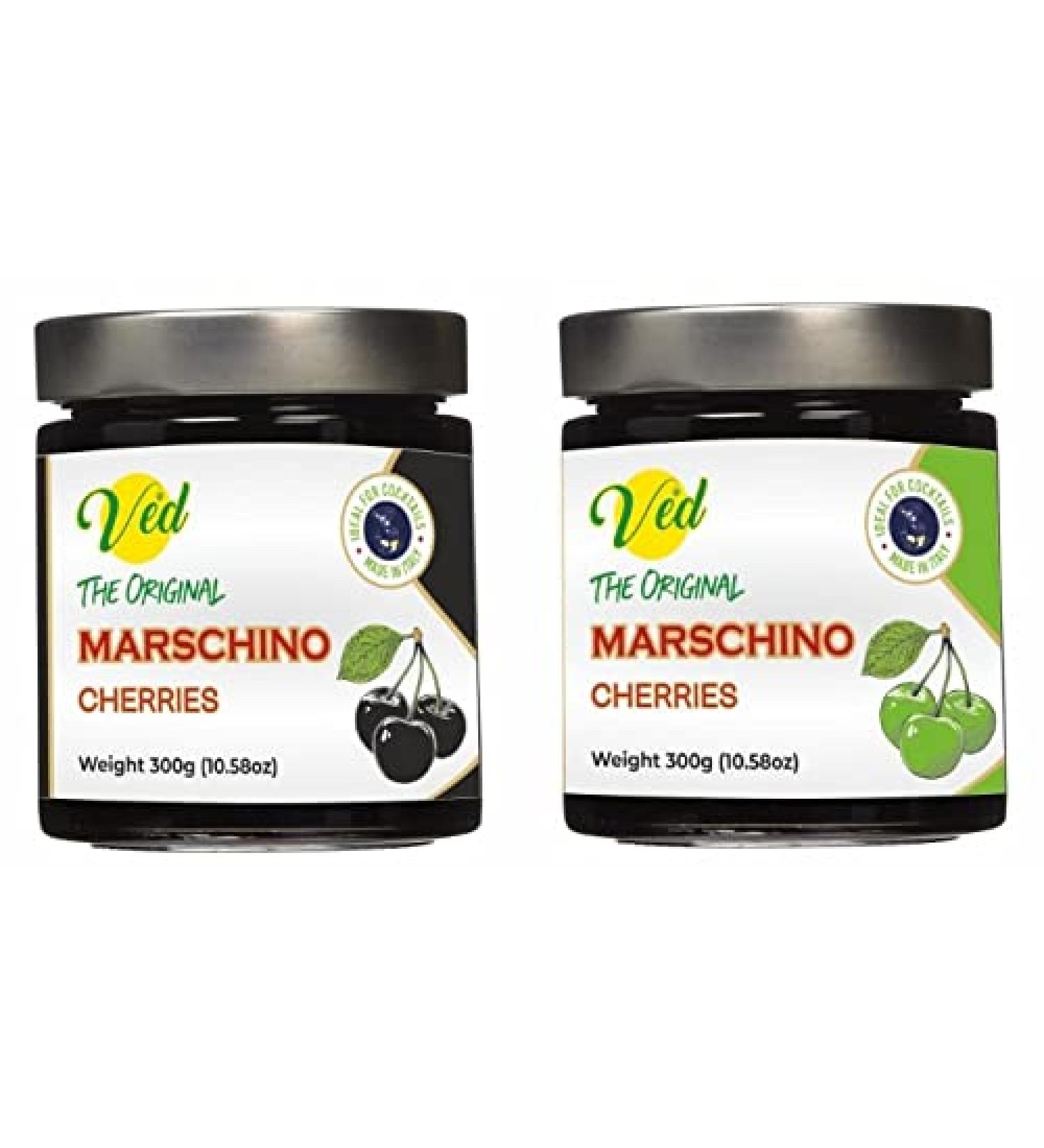 Ved Gourmet Original Black & Green Maraschino Cherries - Italian Cherry for Old-Fashioned Cocktails - Vegan Cocktail Bourbon Cherries in Natural Syrup for Cocktail Garnish - Buy Online on GoSupps.com