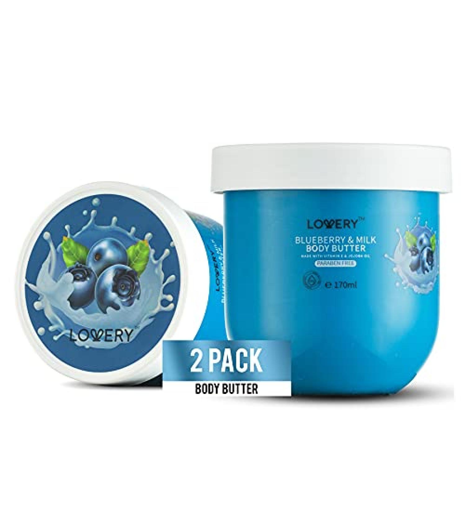 LOVERY Blueberry Milk Whipped Body Butter 2-Pack | Ultra-Hydrating Shea Butter Cream with Jojoba Oil & Vitamin E | Natural Moisturizer for All Skin Types | 12 Ounces - Buy Online on GoSupps.com