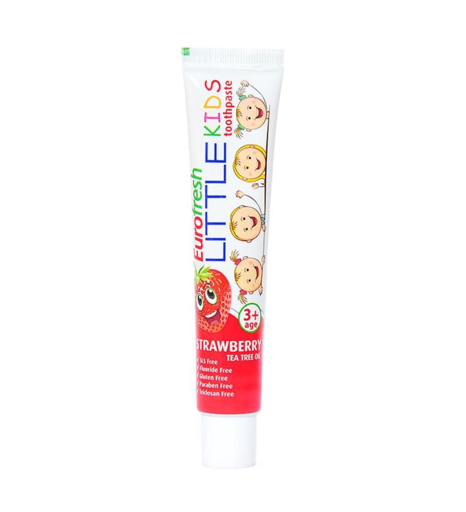 Farmasi Eurofresh Little Kids Toothpaste for Ages 3+ - Strawberry & Tea Tree Oil Gluten-Free Fluoride-Free SLS-Free Paraben-Free 50g - Buy Online on GoSupps.com