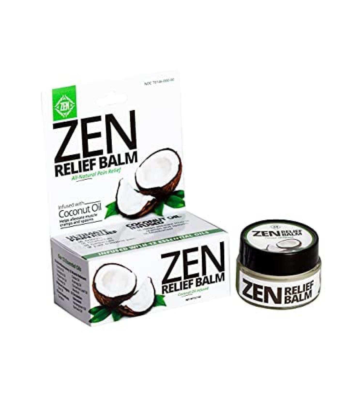 ZEN Relief Balm - 0.7 oz - Coconut Oil, 11 Essential Oils - Relieves Muscle Pain, Spasms, Cramps, Headaches, Backaches - Moisturizing - Buy Online on GoSupps.com