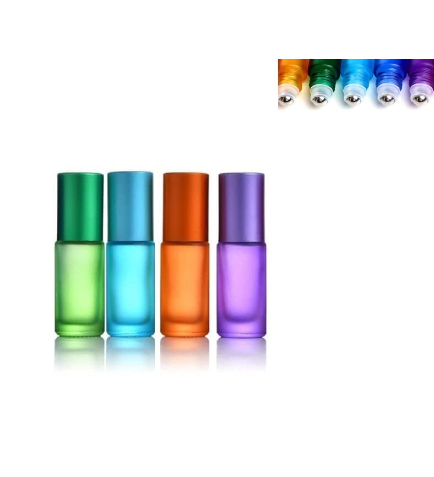 Buy 4PCs 5ml Colored Roll On Bottles | Essential Oils Glass Roller Bottles with Stainless Steel Balls - Perfect for Essential Oils - Buy Online on GoSupps.com