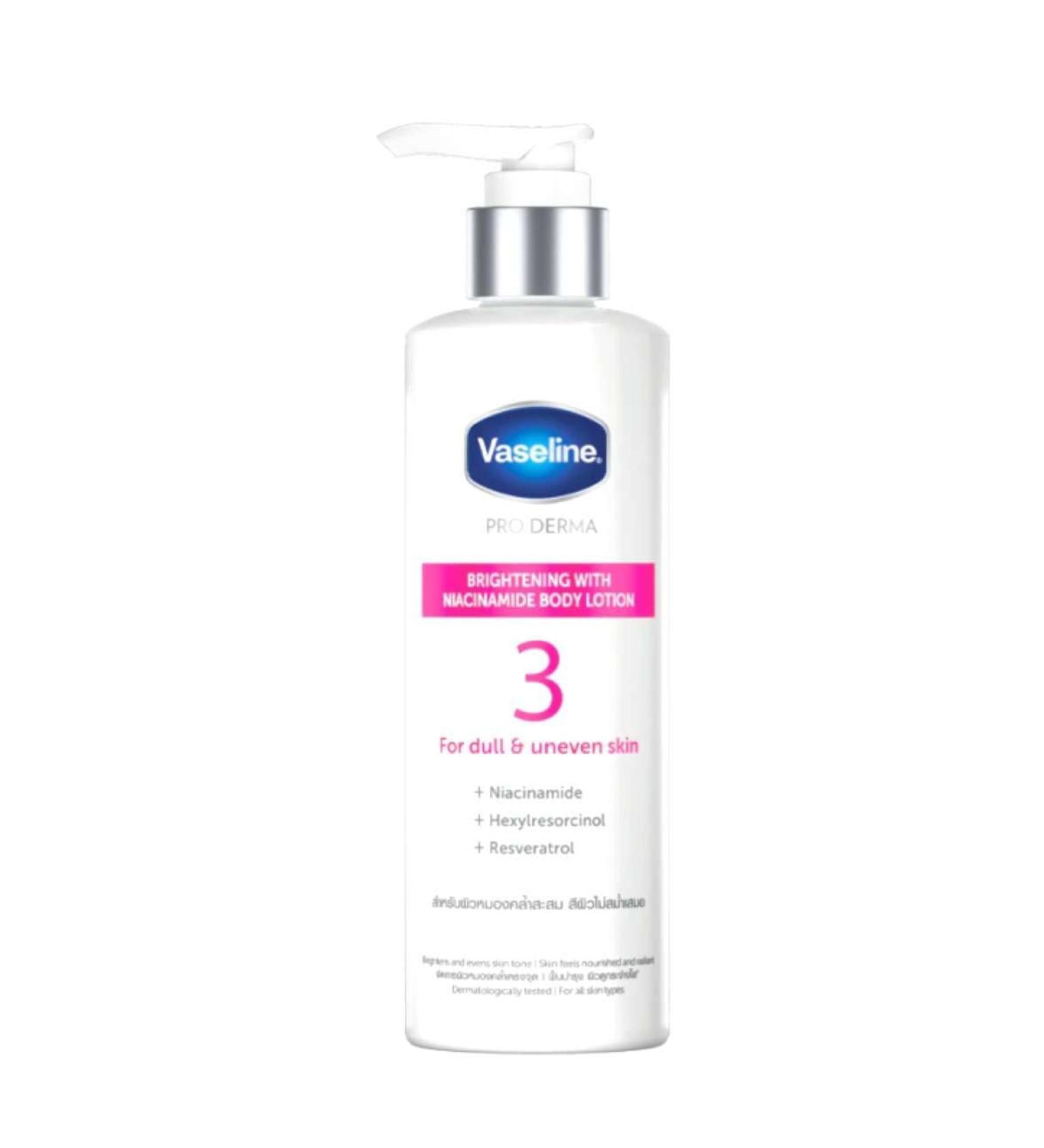 Vaseline Pro Derma Brightening With Niacinamide Body Lotion 3 for Dull & Uneven skin with Niacinamide Hexylresorcinol and Vitamin C 95ML - Buy Online on GoSupps.com