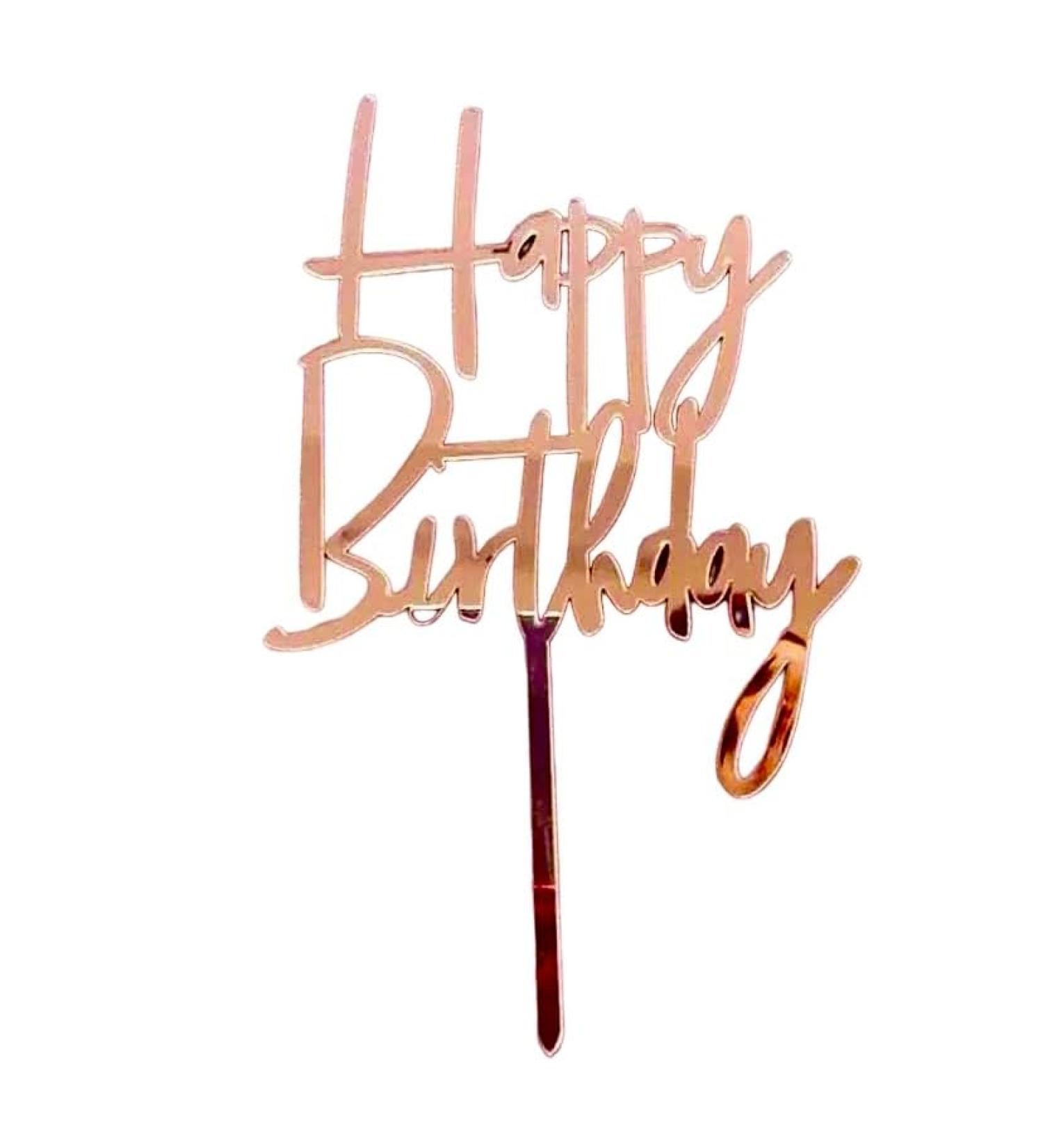 Emma Bunting Happy Birthday Cake Topper (Pink Metallic Acrylic) Cake Decoration