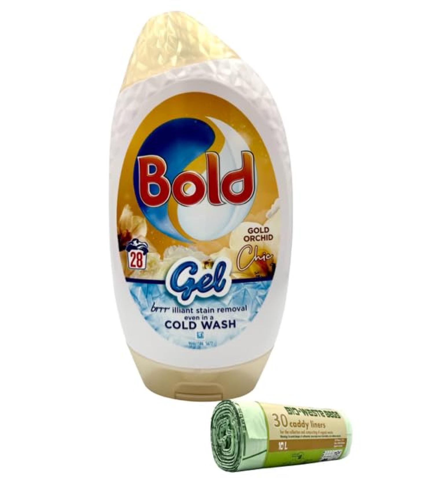 Bold Washing Liquid Laundry Detergent Gel 28 Washes 980ml Gold Orchid For Brilliant Cleaning With Built-In Lenor Freshness with 10L Caddy bin 30 bags - Buy Online on GoSupps.com