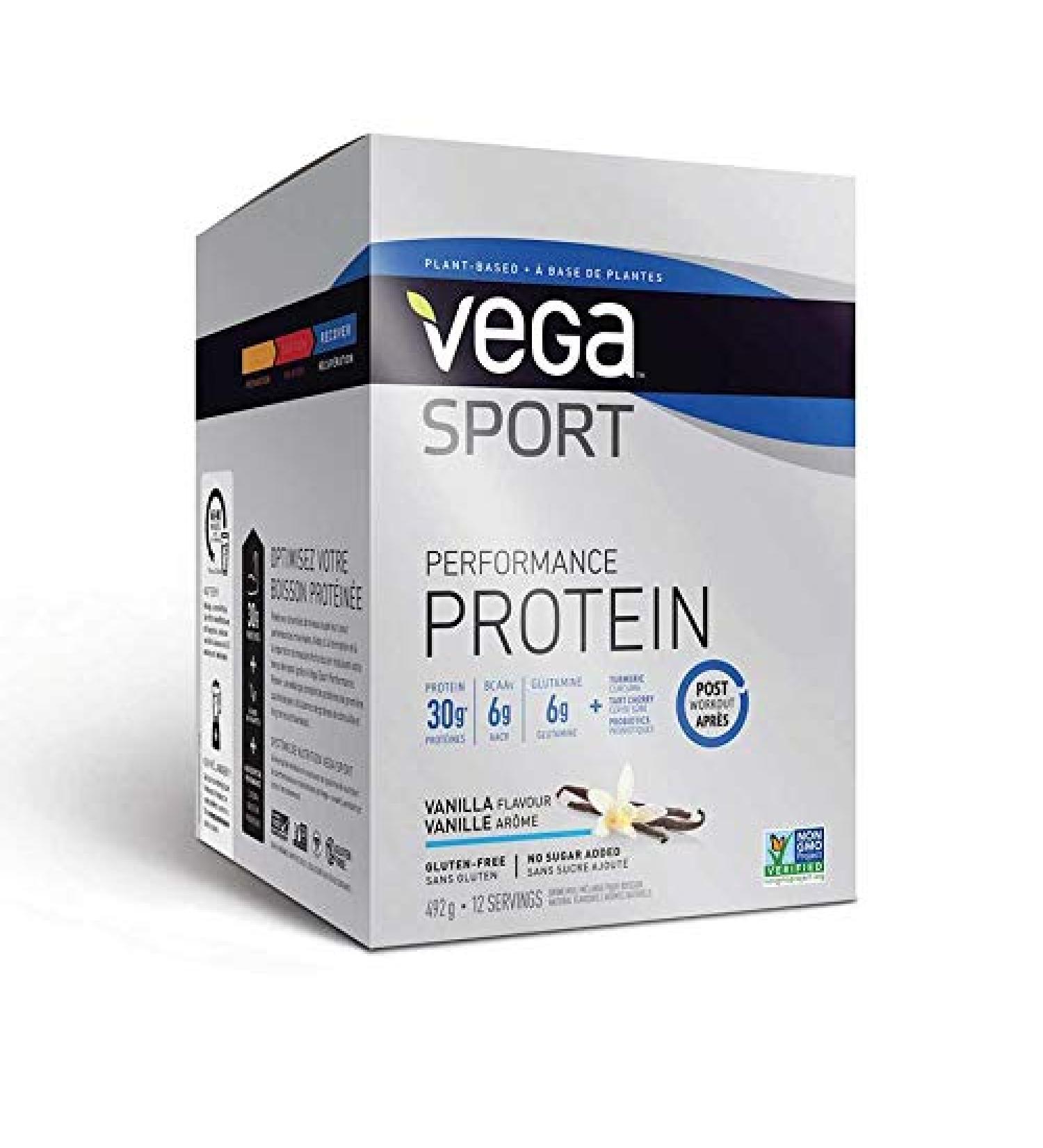 Vega Sport Protein Vegan Protein Powder Vanilla (12 Sachets) BCAAs Amino Acid Keto Friendly Tart Cherry Gluten Free Non GMO Pea Protein for Women and Men 12x41g (Packaging May Vary) Vanilla 12 Servings (Pack of 1)