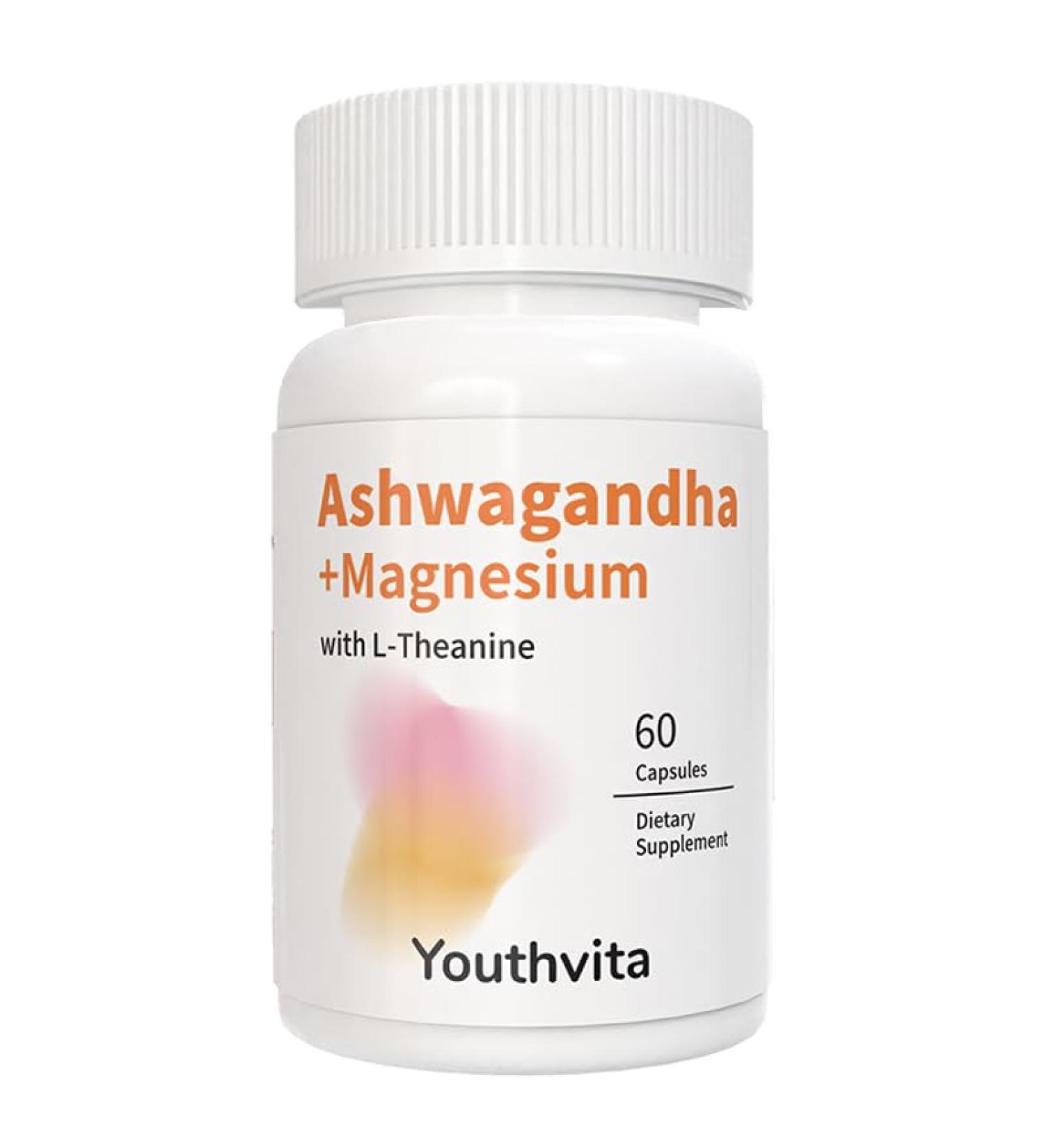 YOUTHVITA Ashwagandha Supplement with Magnesium glycinate L-Theanine | 60 Capsules | for Women and Men | Herbal Root Extract | Non-GMO Gluten Free - Buy Online on GoSupps.com