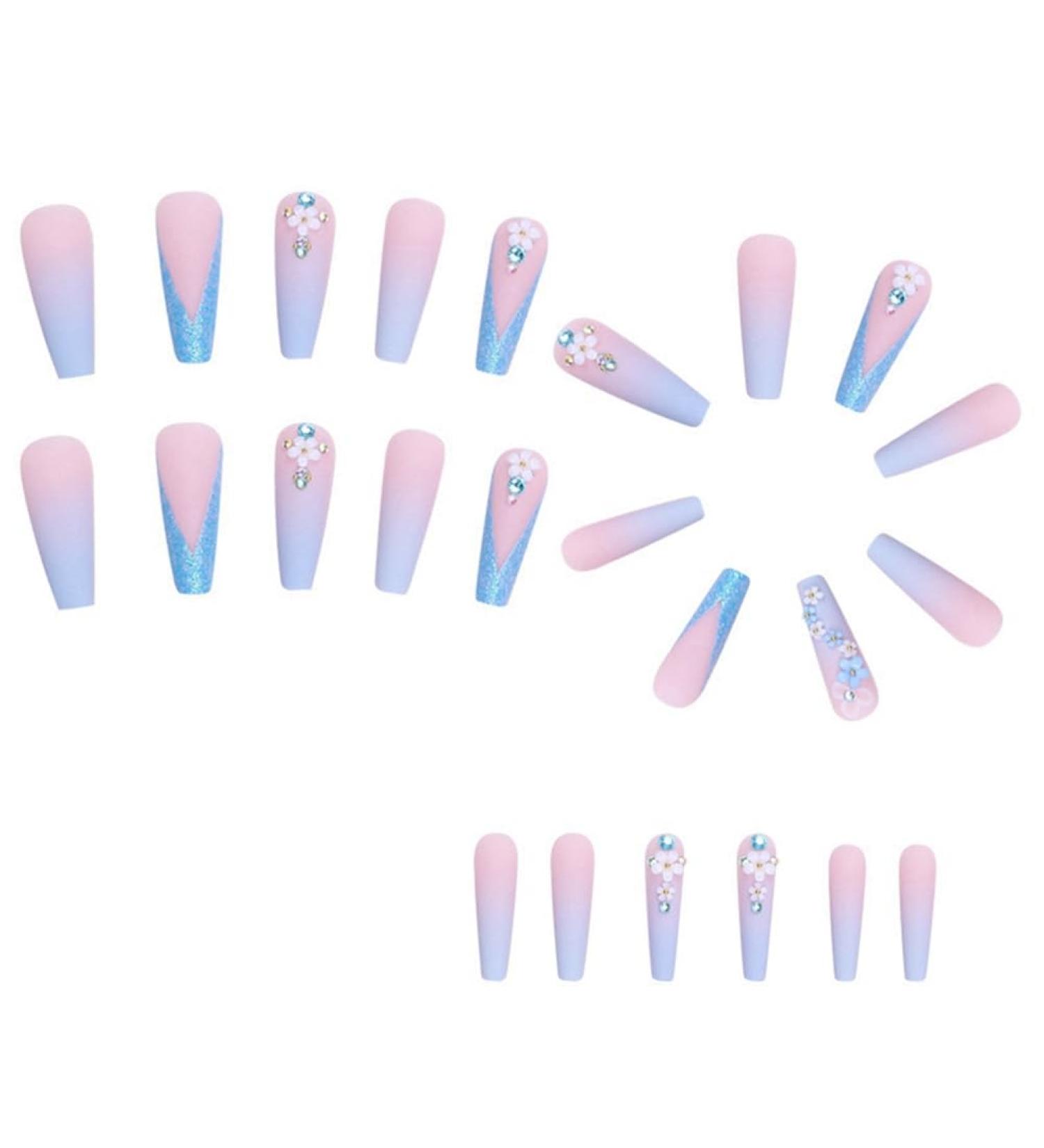 Joselin 24 Pieces Pink and Blue Gradient Camellia False Nails Removable Press On Nails - Buy Online on GoSupps.com