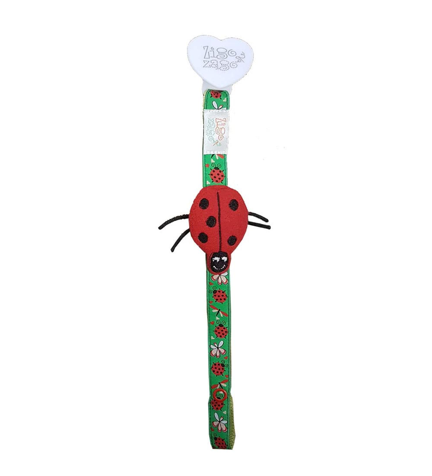 Zigozago - Pacifier chain made of fabric with a 3D ladybug