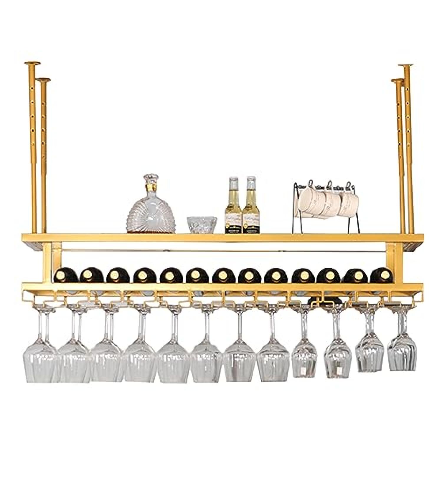Metal Wine Glasses Hanger Wine Storage Display Shelf Wine Glass Racks Bilayer 60-200cm Ceiling Bottle Rack Width/Height Adjustable High Load-Bearing Capacity (Gold 60cmx30cm) - Buy Online on GoSupps.com