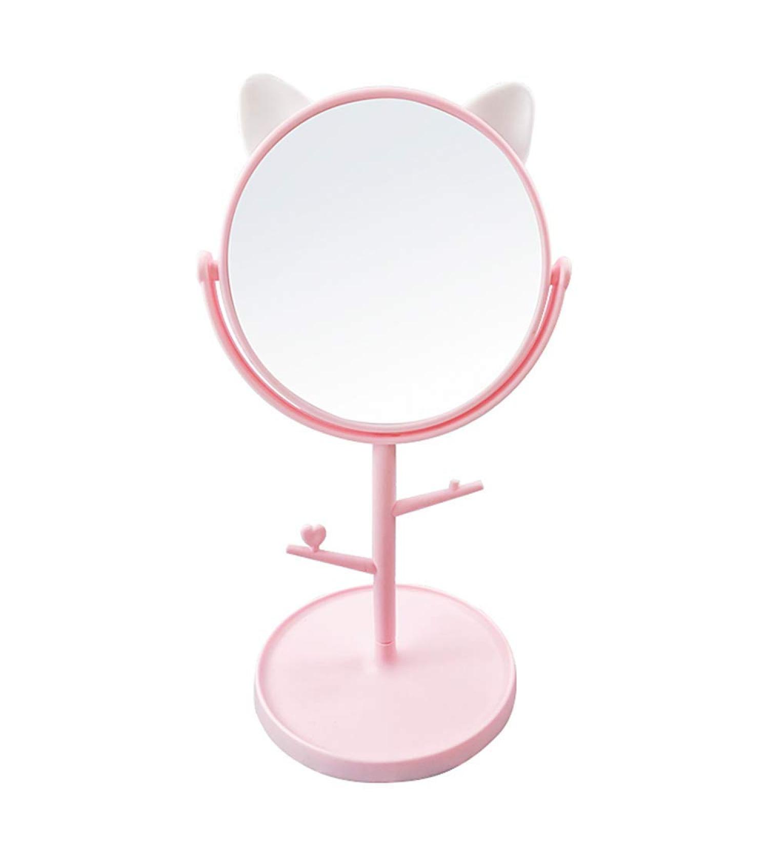Louphee Cute Cat Ears Desk Mirror - Kawaii Vanity Mirror for Bathroom or Bedroom in Pink - Buy Online on GoSupps.com
