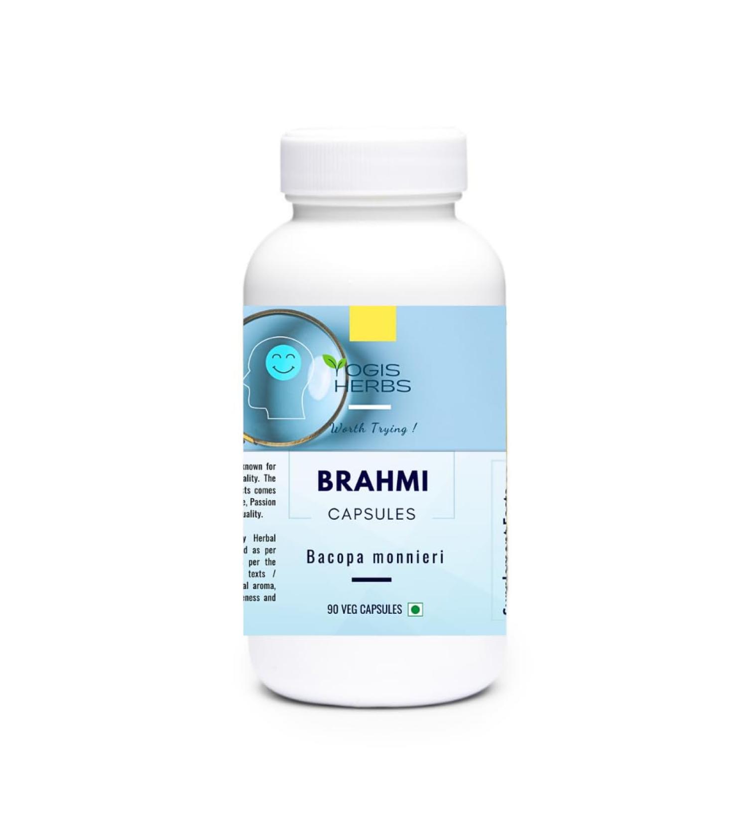 YOGIS HERBS Brahmi Capsules (Bacopa Monnieri) Herbal Supplement for Mental Energy & Brain Support 90 Veg Capsules - 100% Natural - Buy Online on GoSupps.com