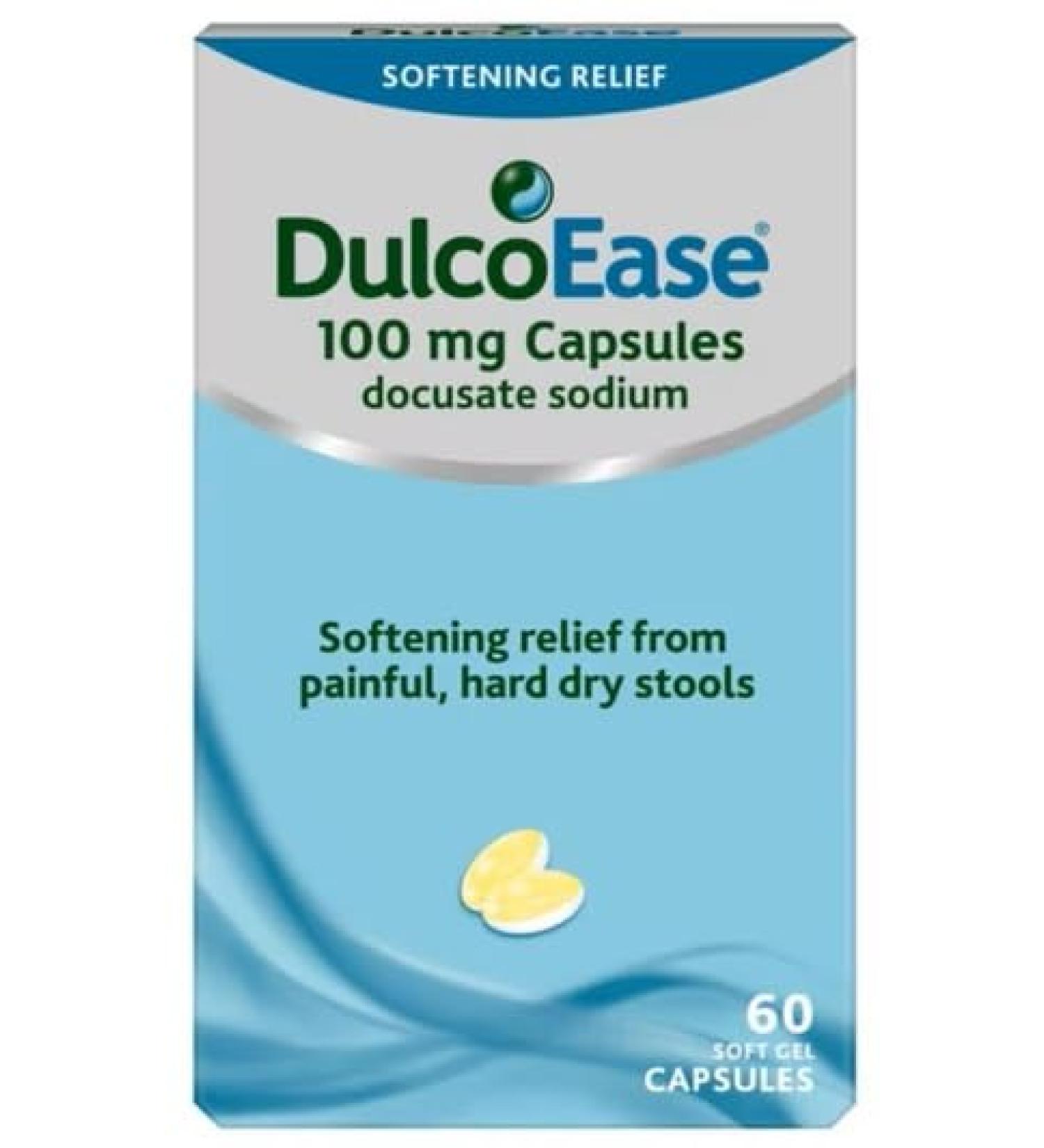 Dulco Ease 100 mg Docusate Sodium Capsules - Softening Constipation Relief - Pack of 60 Soft Gel Capsules - Buy Online on GoSupps.com