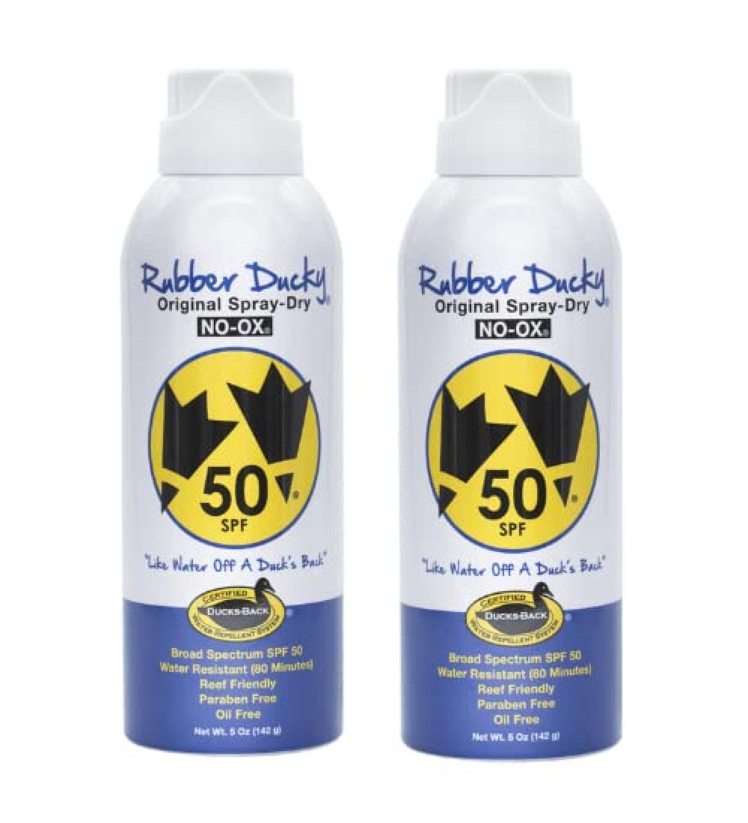 Rubber Ducky SPF 50 Original Spray-Dry Sunscreen 5oz - 2 Pack | Oil-Free, Oxybenzone-Free, Octinoxate-Free | Face and Body Sunscreen - Buy Online on GoSupps.com