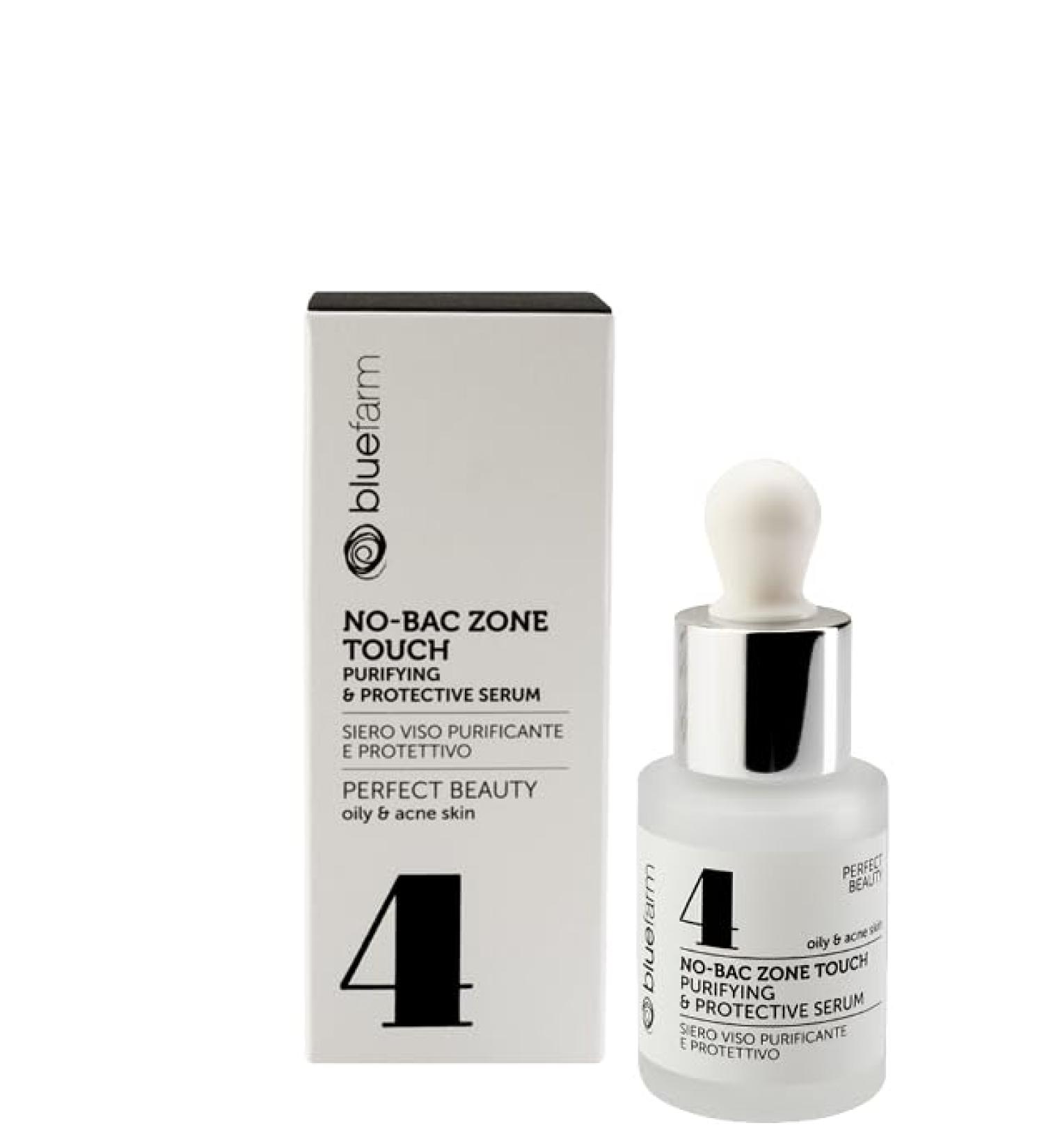 BLUE FARM | 4 No-Bac Zone Touch purifying & Protective Serum 15 ml Purifying and protective face serum formulated for skin with acne protects against impurities and reduces irritation - Buy Online on GoSupps.com