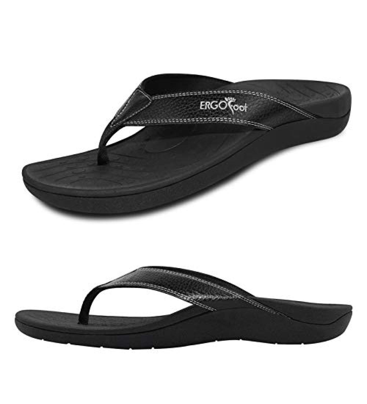 ERGOfoot Orthotic Flip Flops- High Arch Support for Plantar Fasciitis & Flat Feet- Women's 10 Wide/Men's 9- Black - Buy Online on GoSupps.com