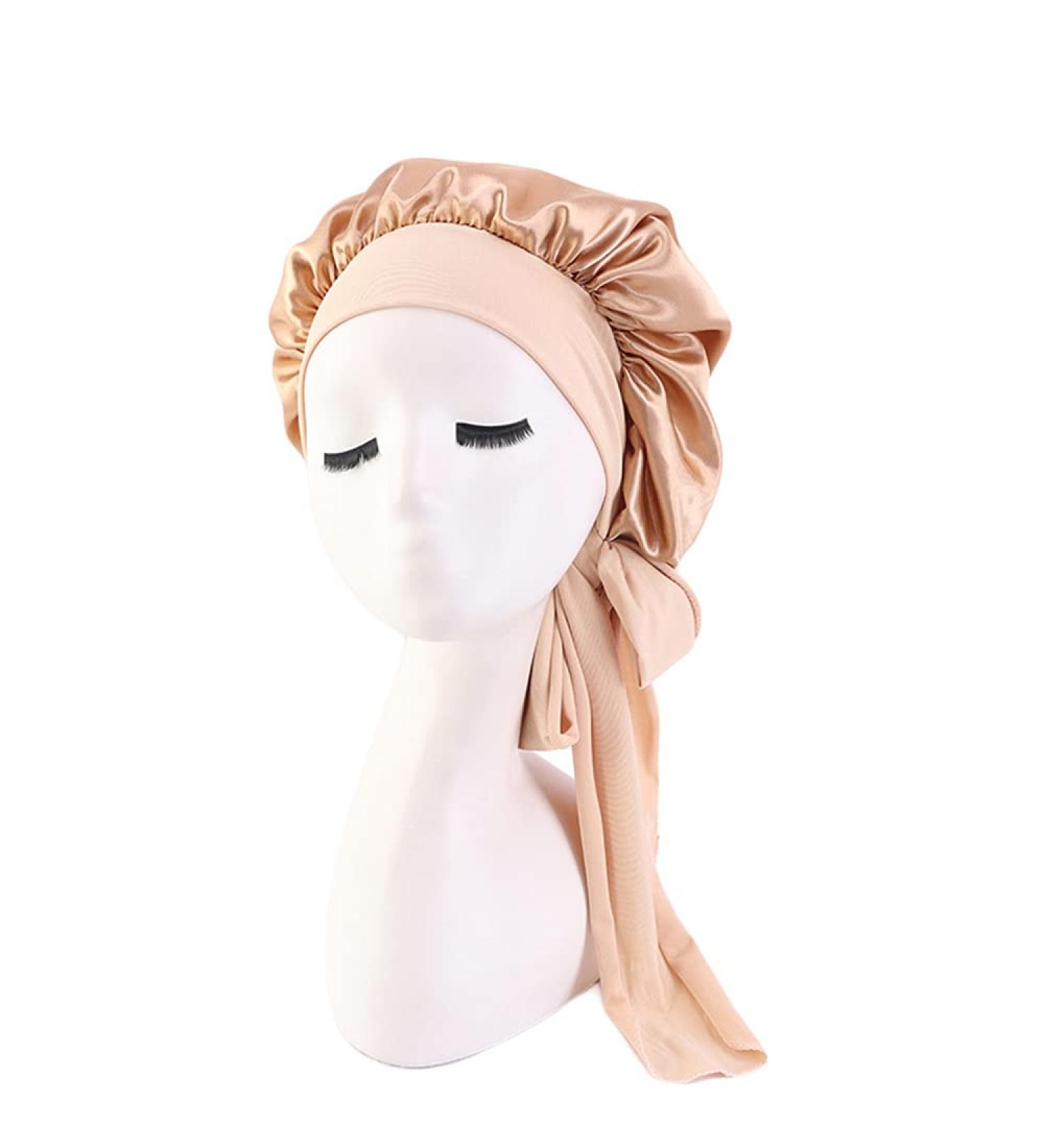 LKGEGO Satin Silk Sleep Cap for Women - XX-Large, Khaki - Adjustable Night Bonnet for Long & Curly Hair - Buy Online on GoSupps.com