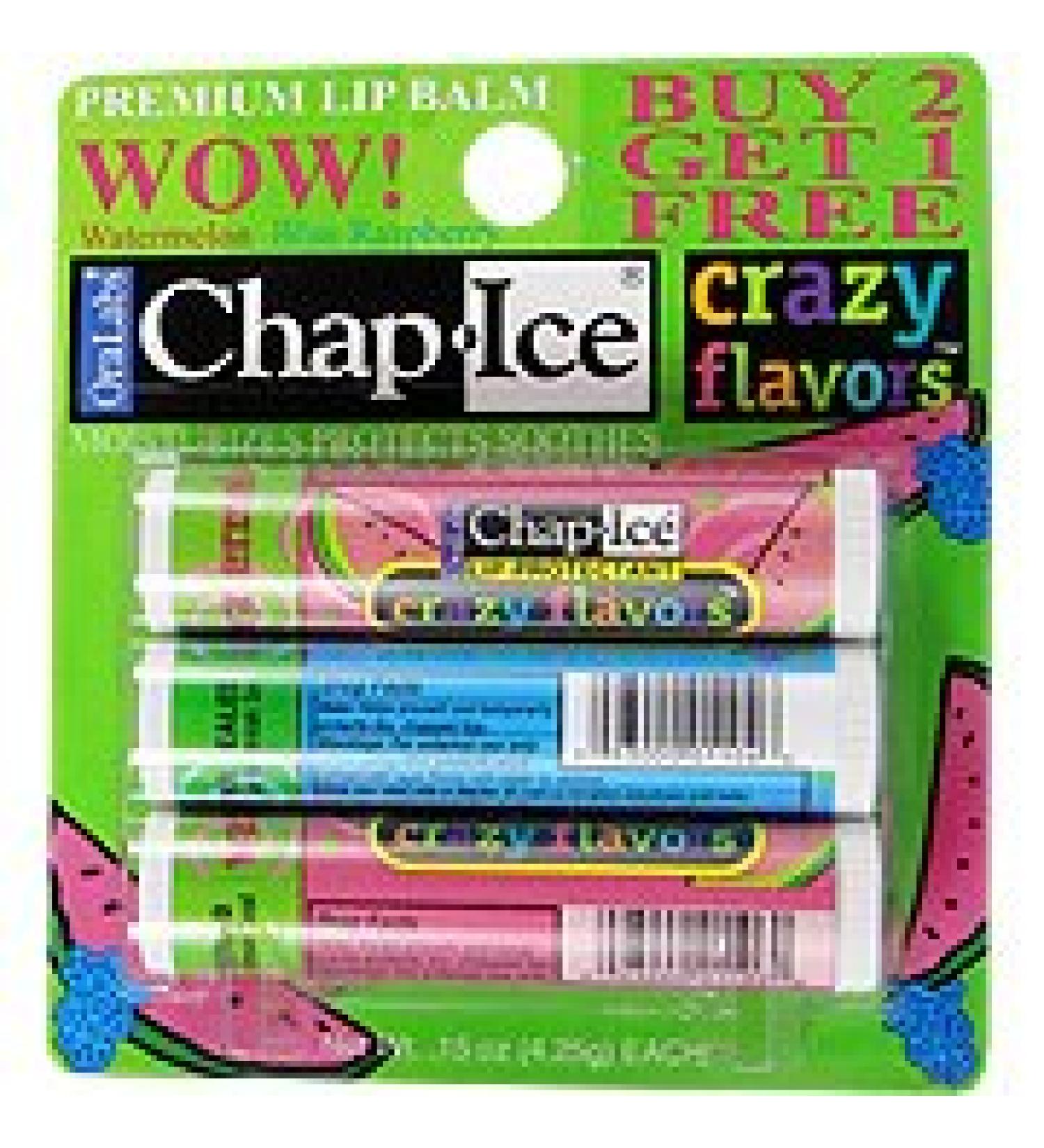 Chap Ice Lip Protectant Crazy Flavors Watermelon & Blue Raspberry - 3 pk