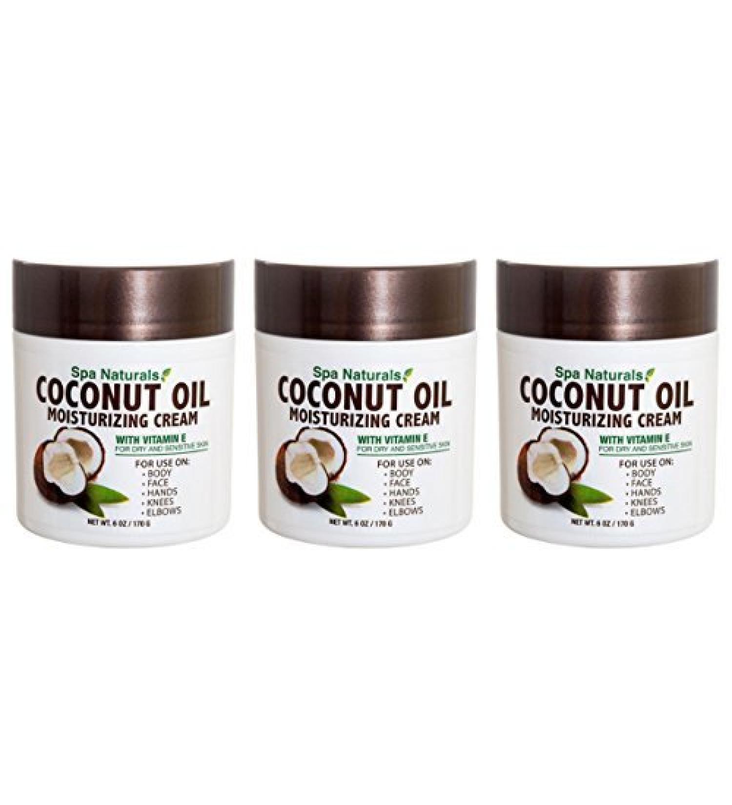 Lot of 3 Coconut Oil Cream 6 Oz/ea Coconut Oil Moisturizing Cream Vitamin E Dry Skin by Spa naturals