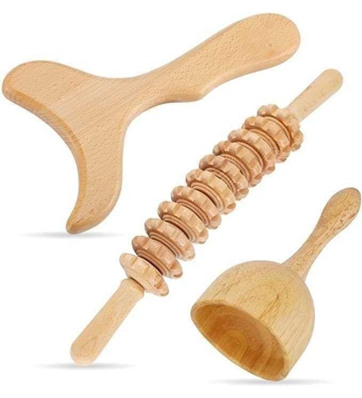 Premium Massage Tools: Wood Therapy Rollers & Anti-Cellulite Gua Sha Cups for Pain Relief & Lymphatic Drainage - International Shipping Available - Buy Online on GoSupps.com