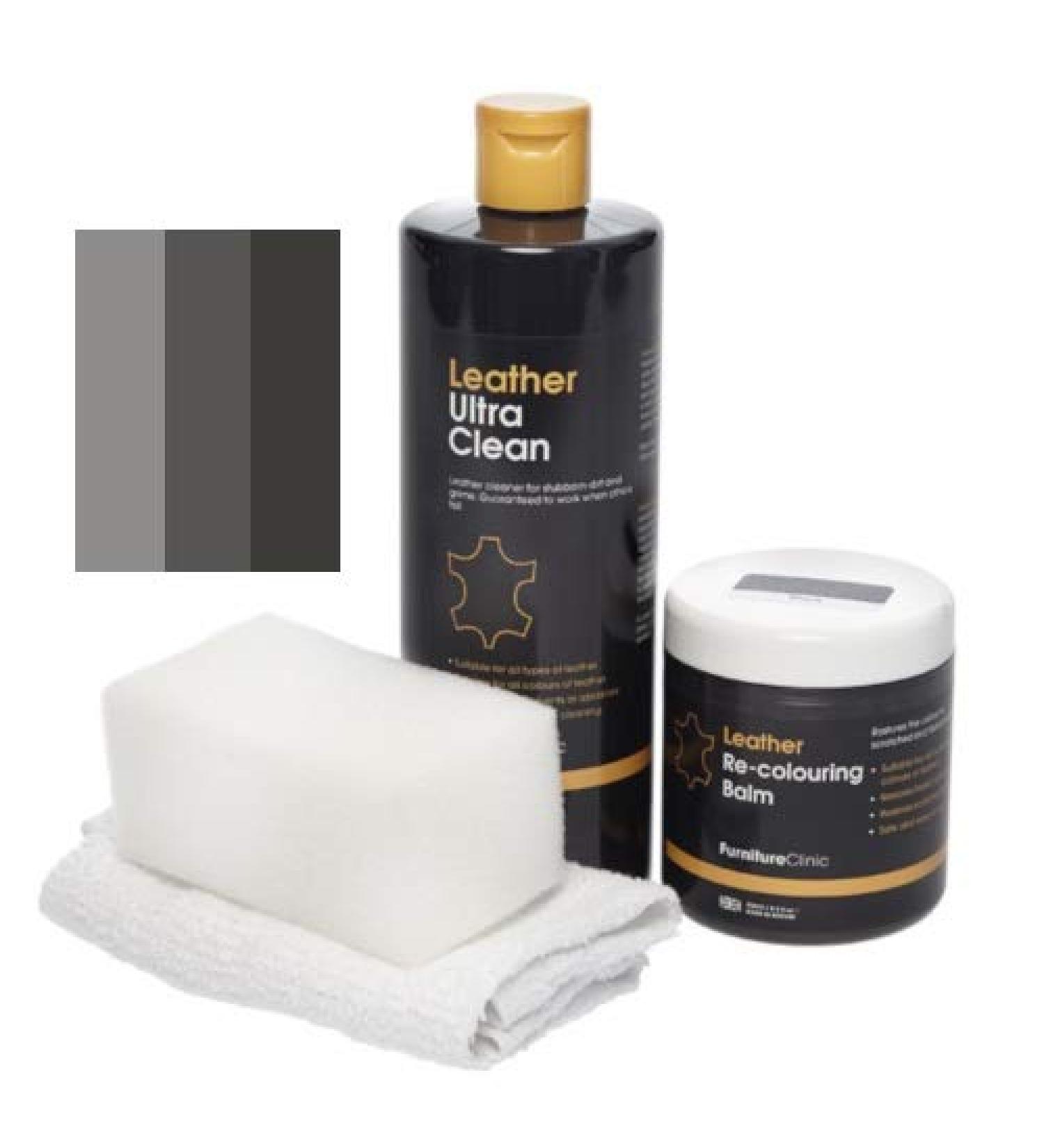 Furniture Clinic Easy Leather Restoration Set - Leather Cleaner & Color Balm for Car Seats Sofas Clothing & Bags - Repair Scratches & Abrasions (Dark Gray) - Buy Online on GoSupps.com