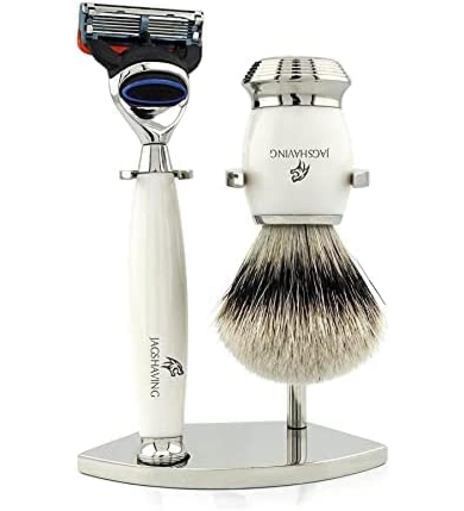 Jag Shaving Silvertip Badger Hair Shaving Brush 5 Edge Men's Razor Safety Razor Double Stand for Razor and Brush for Men