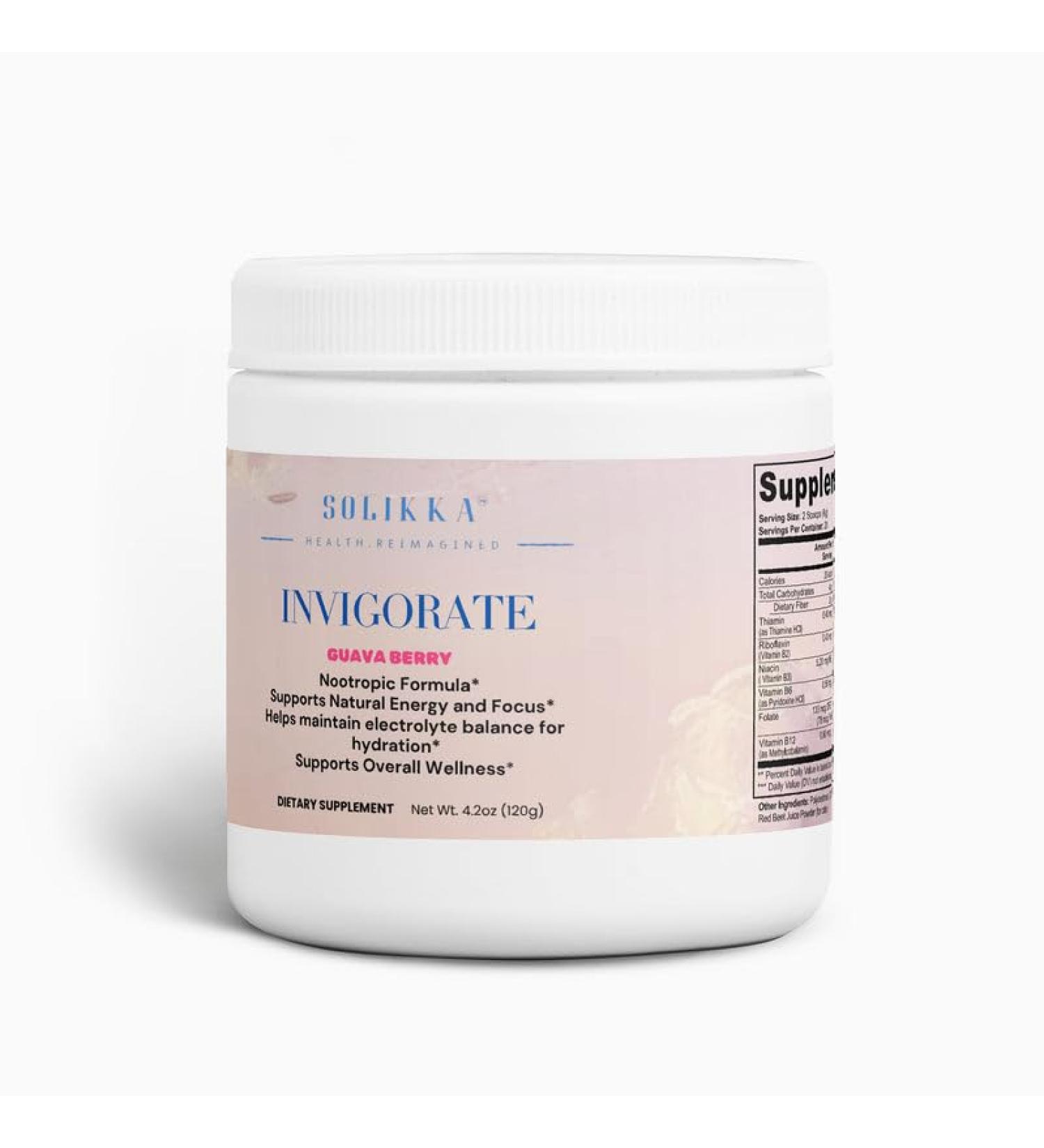 Solikka Invigorate Guava Berry Nootropic Formula Energy and Focus Supplement 4.2oz Electrolyte Support - Buy Online on GoSupps.com