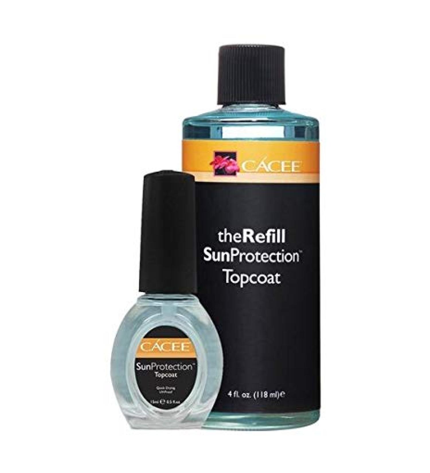 Cacee Sun Protection Topcoat 4oz + 0.5oz FREE! Prevents Yellowing  Nail Polish  Fast Dry Formula  For Manicure  Pedicures  Salons  and Spas 4 Ounce