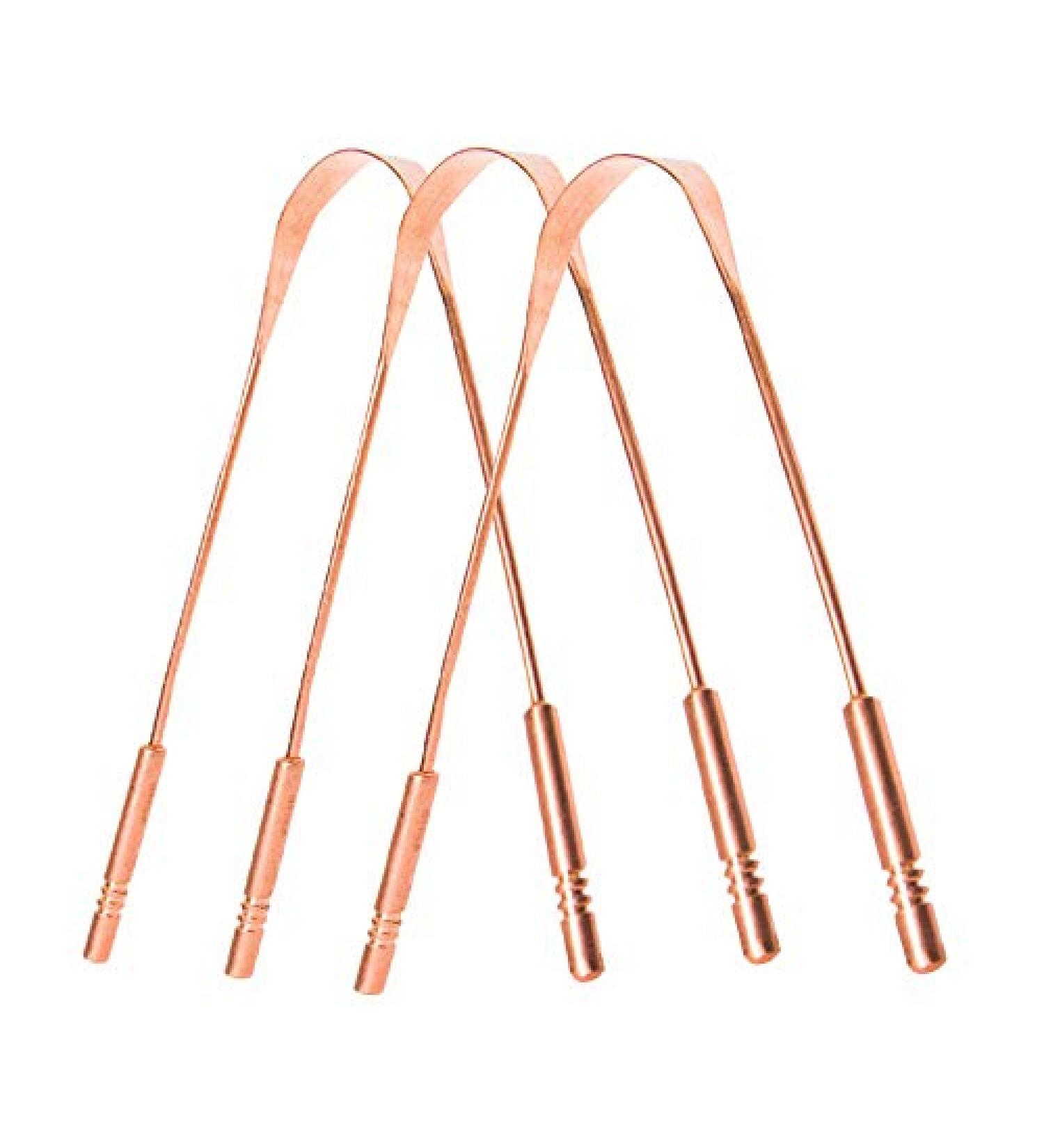 Ayurvedic Brass Tongue Scraper - 100% Pure Copper Non-Synthetic Handle for Adults & Kids | Fresh Breath & Oral Care - Pack of 3 - Buy Online on GoSupps.com