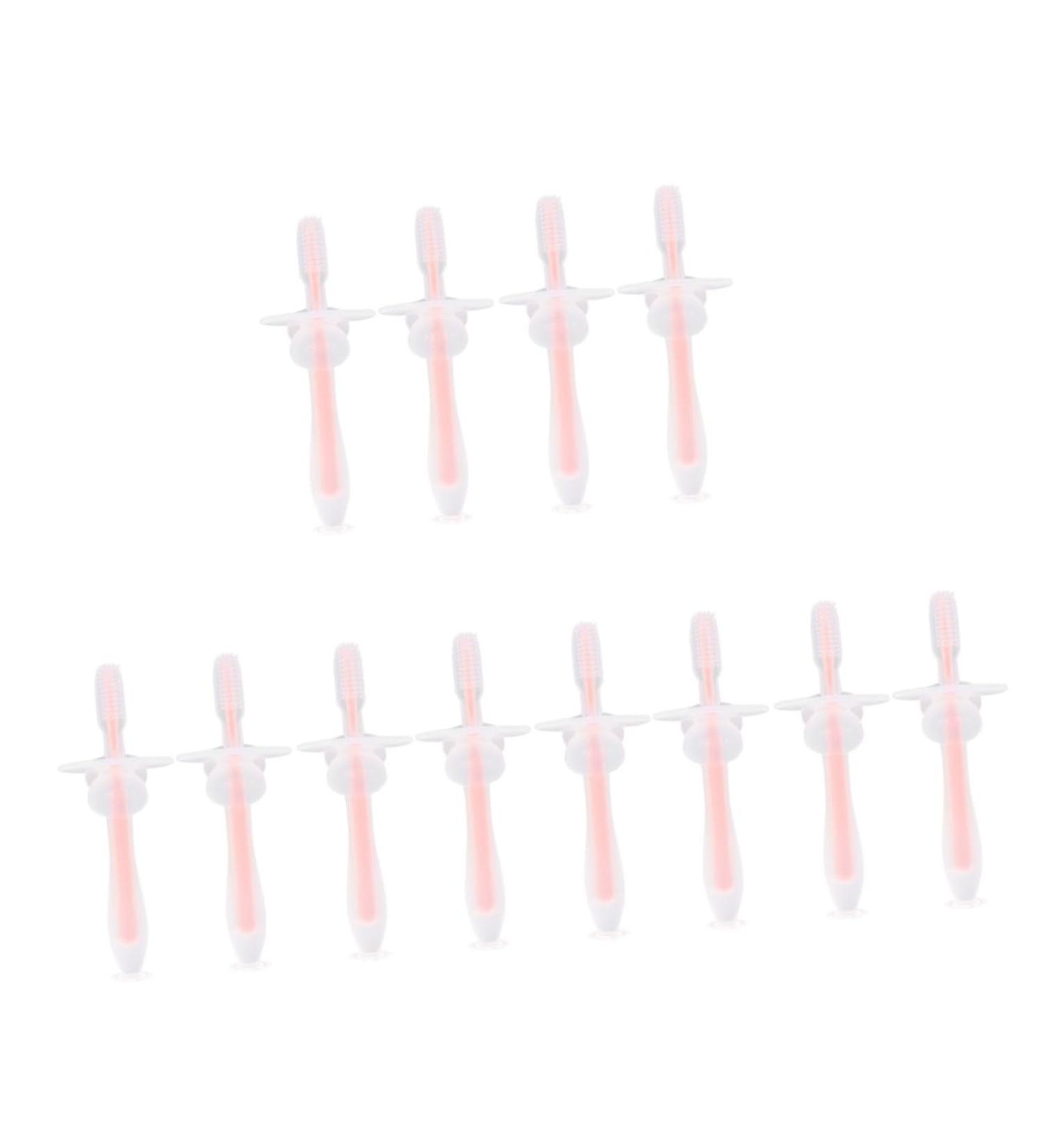 Gatuida 12 Pcs Pink Toothbrush Set with Suction Cup Bristles for Newborns - Soft & Safe for Baby's First Teeth - Buy Online on GoSupps.com