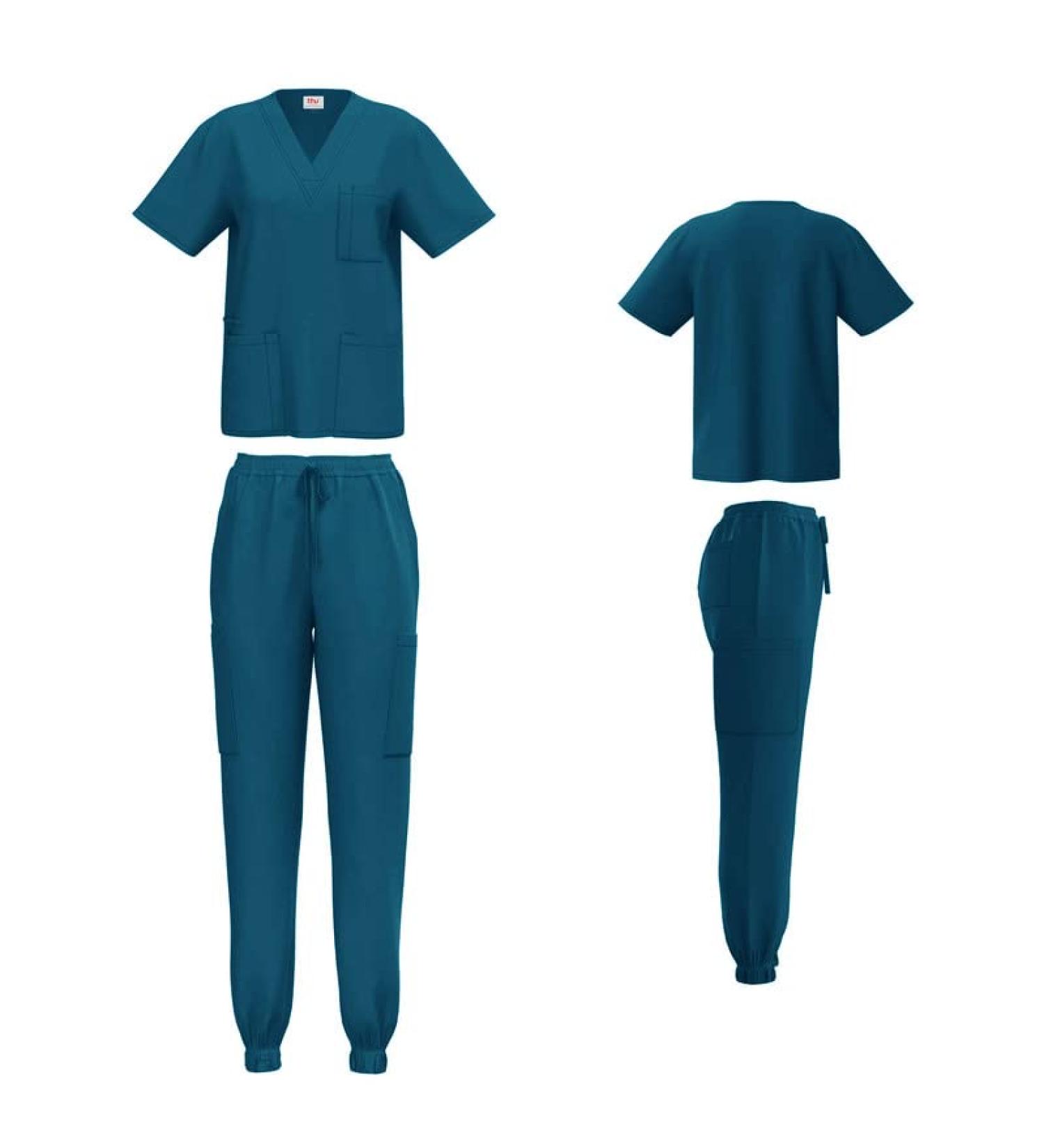 Beverly Hills Uniforms Scrubs for Women 4-Way Stretch Scrub Sets Top and Jogger Pants Unisex Scrubs 8 Colors Caribbean Blue X-Small